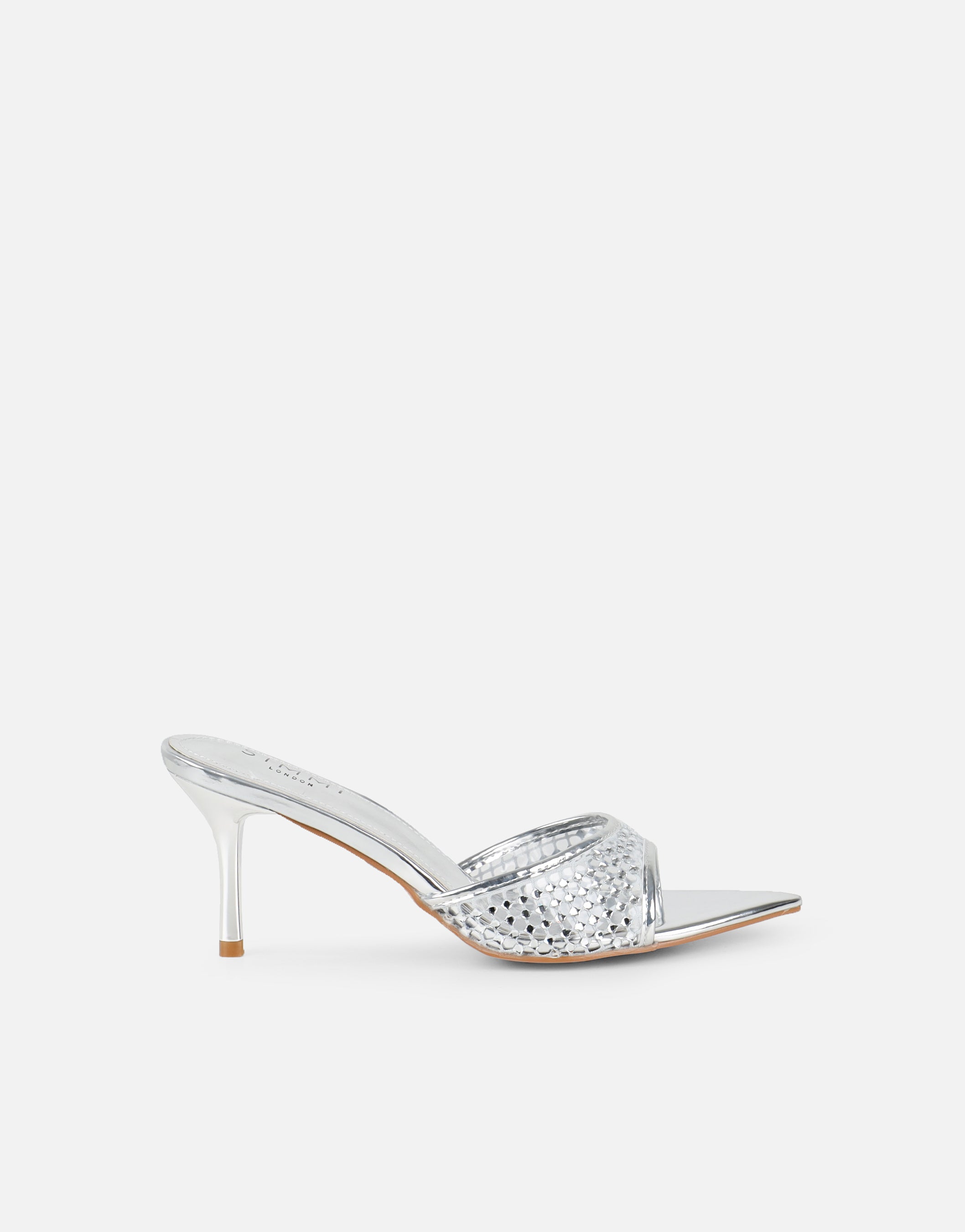 Juni Silver Diamante Mesh Mules