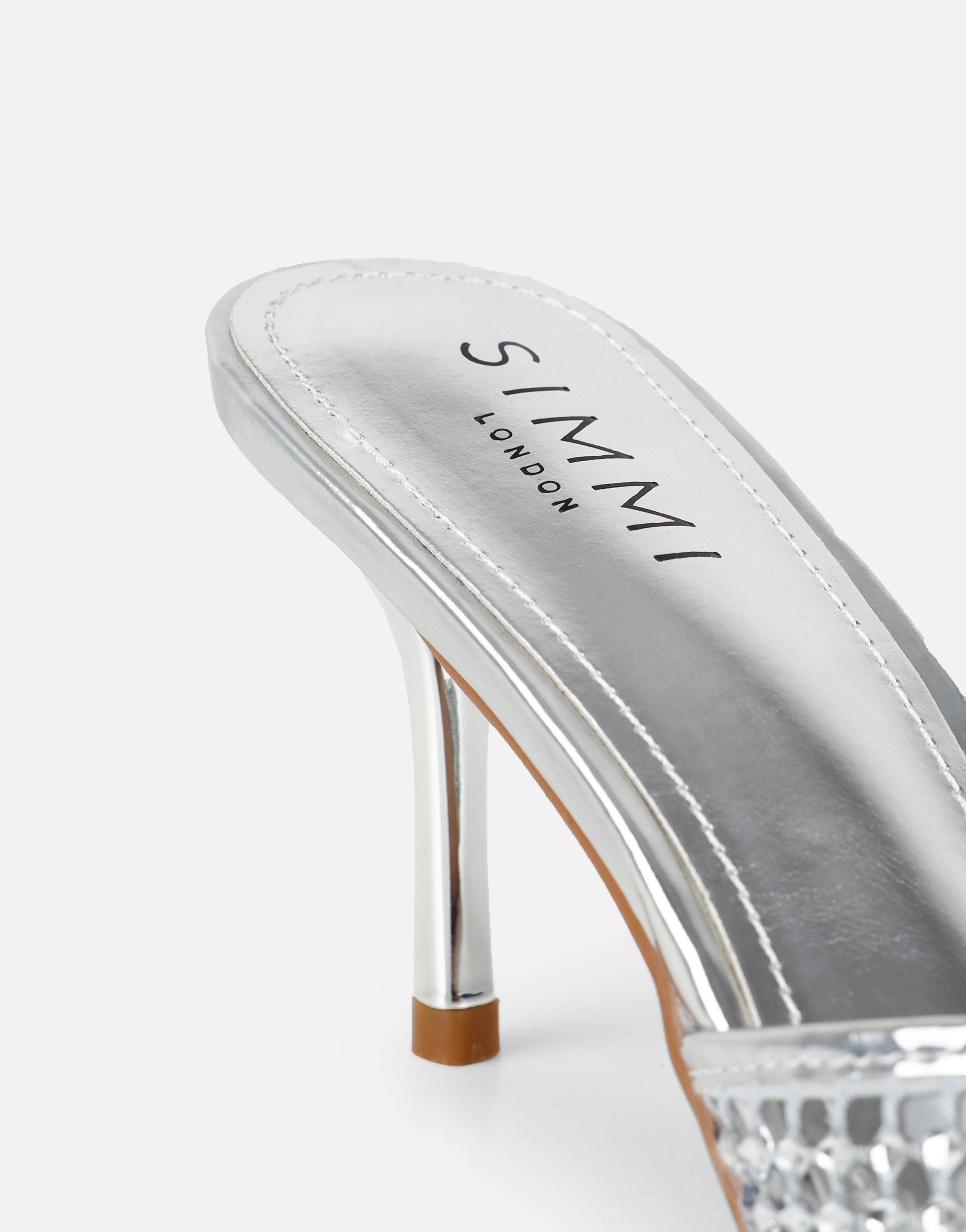 Juni Silver Diamante Mesh Mules