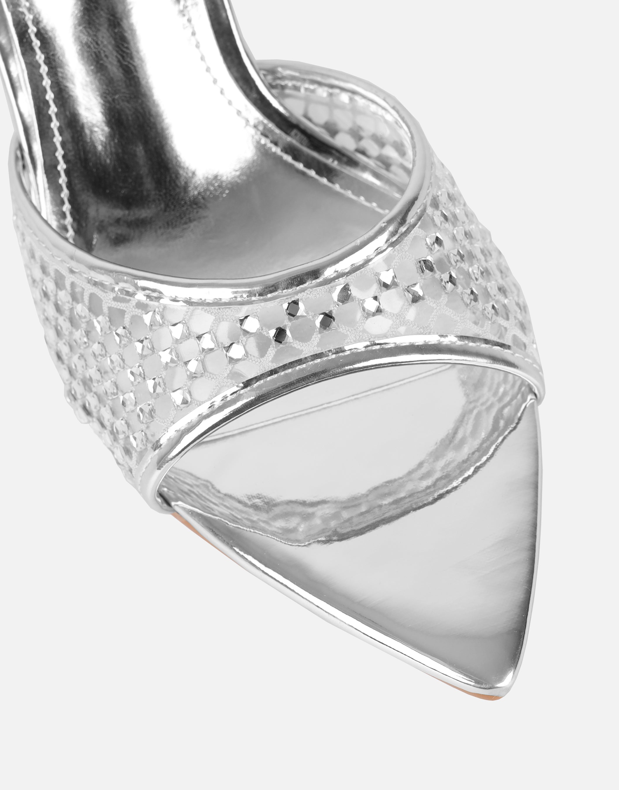 Juni Silver Diamante Mesh Mules