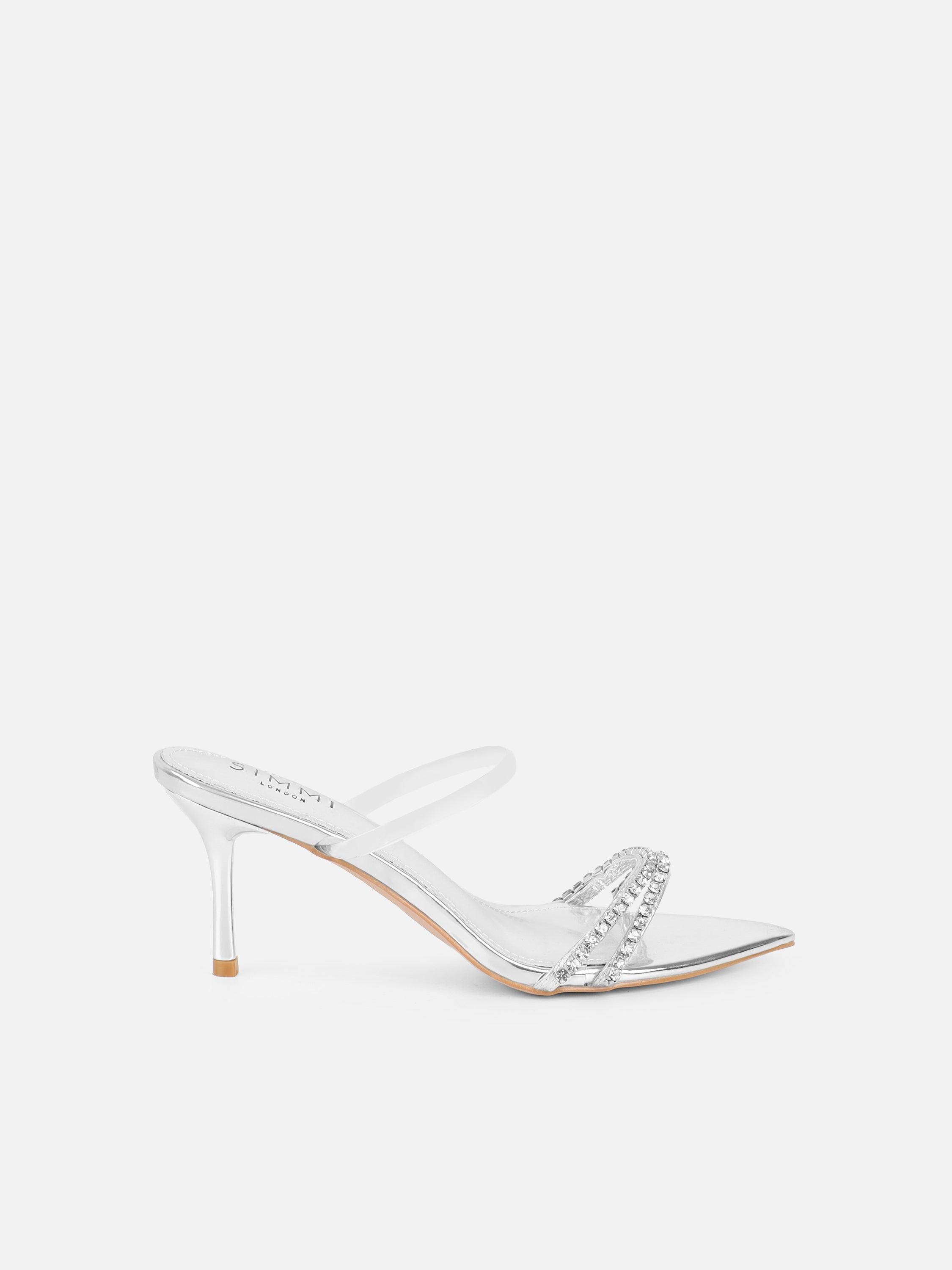 Isha Silver Metallic Diamante Mules