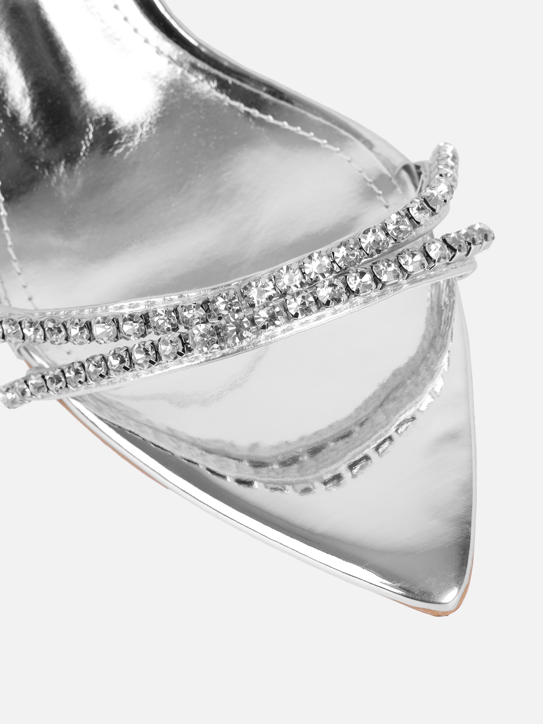 Isha Silver Metallic Diamante Mules
