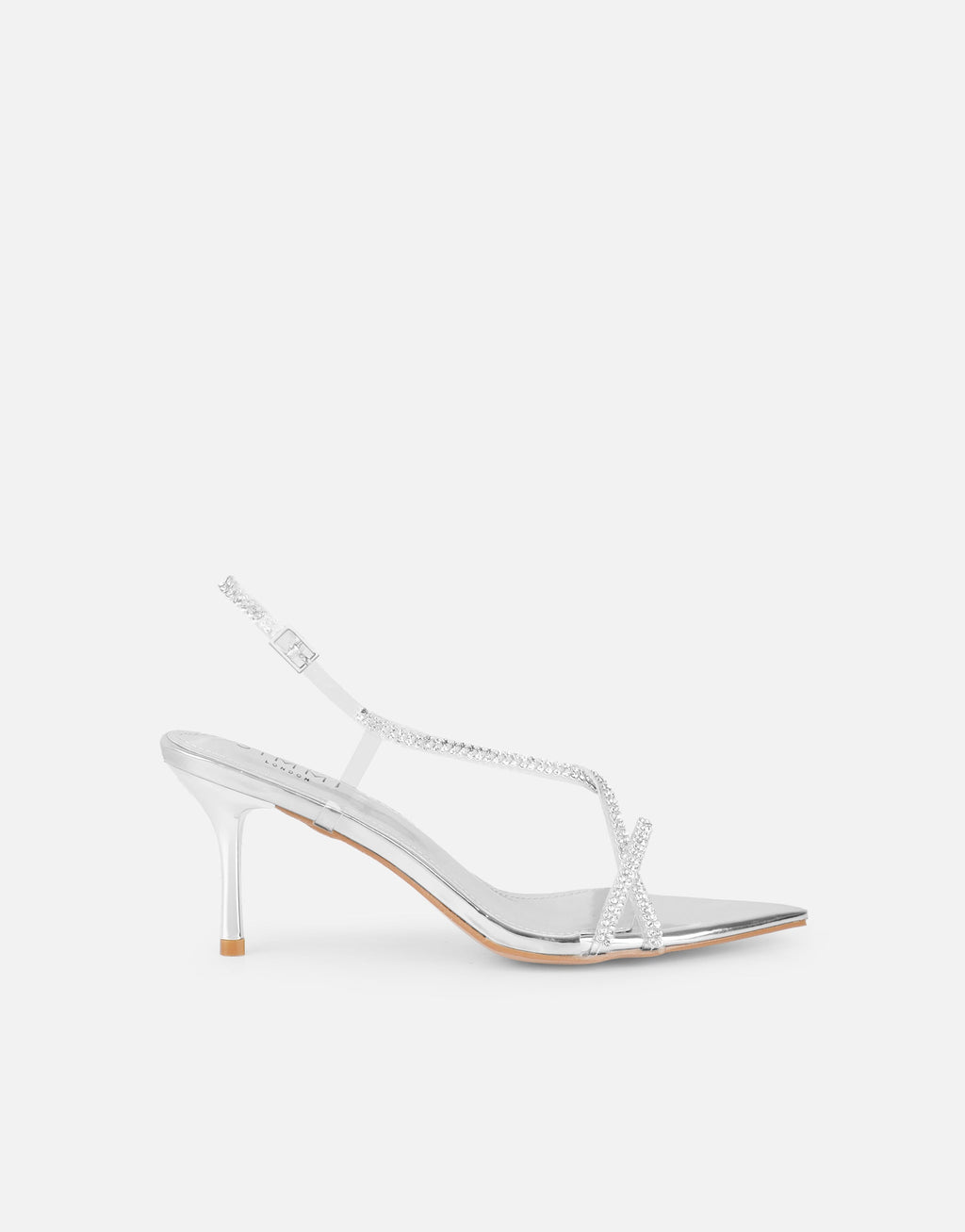 Jill Silver mirror Diamante slingback heels