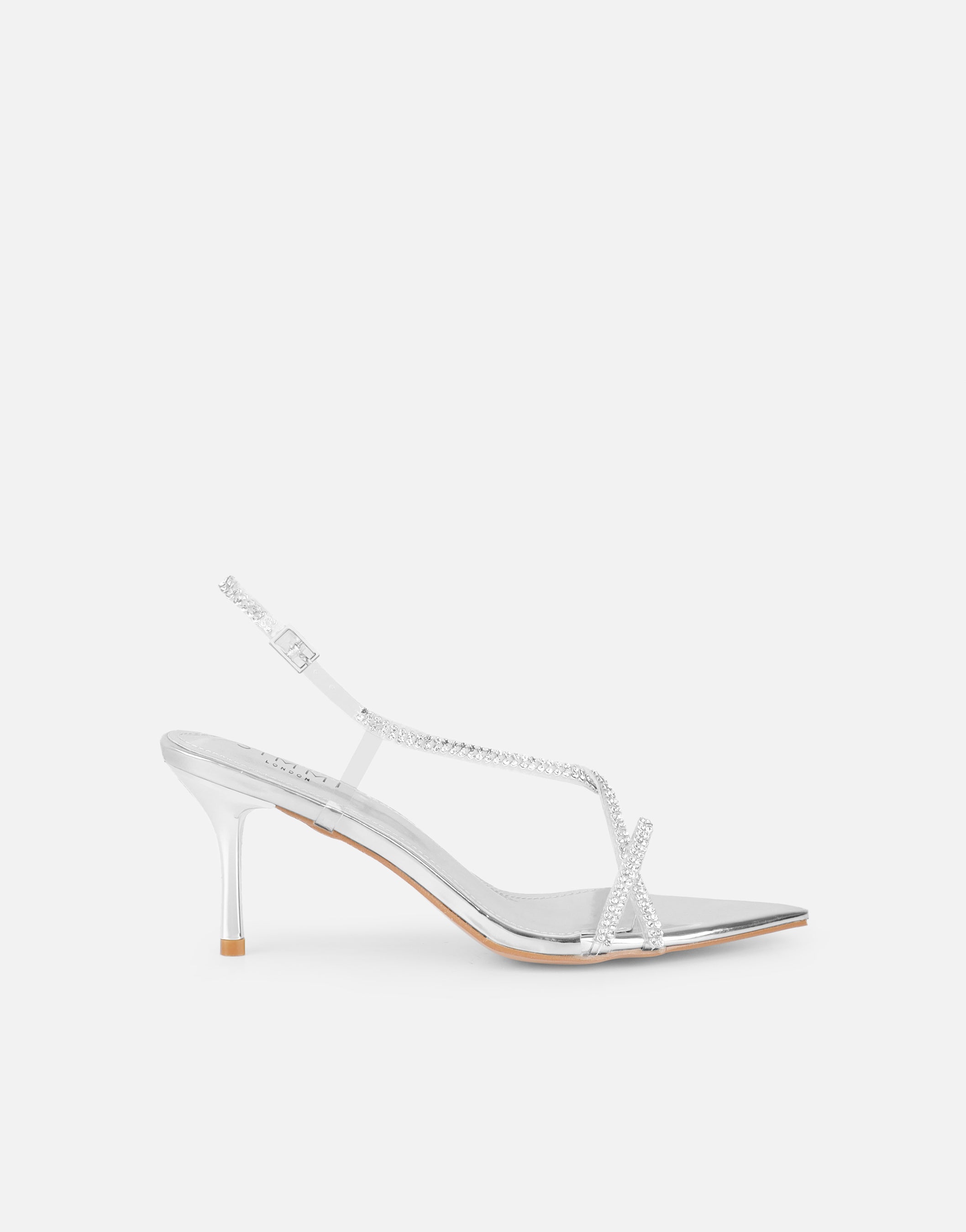 Jill Silver mirror Diamante slingback heels