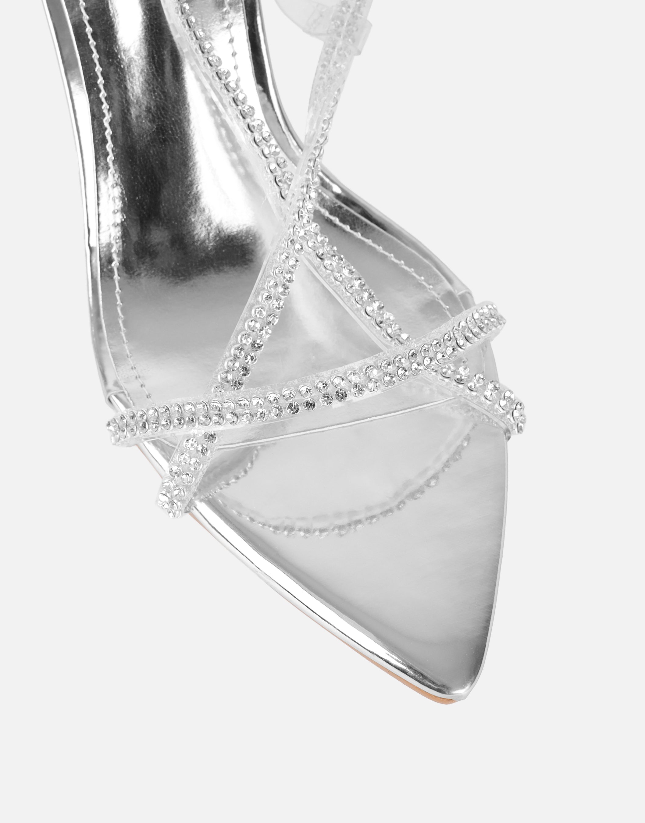 Jill Silver mirror Diamante slingback heels
