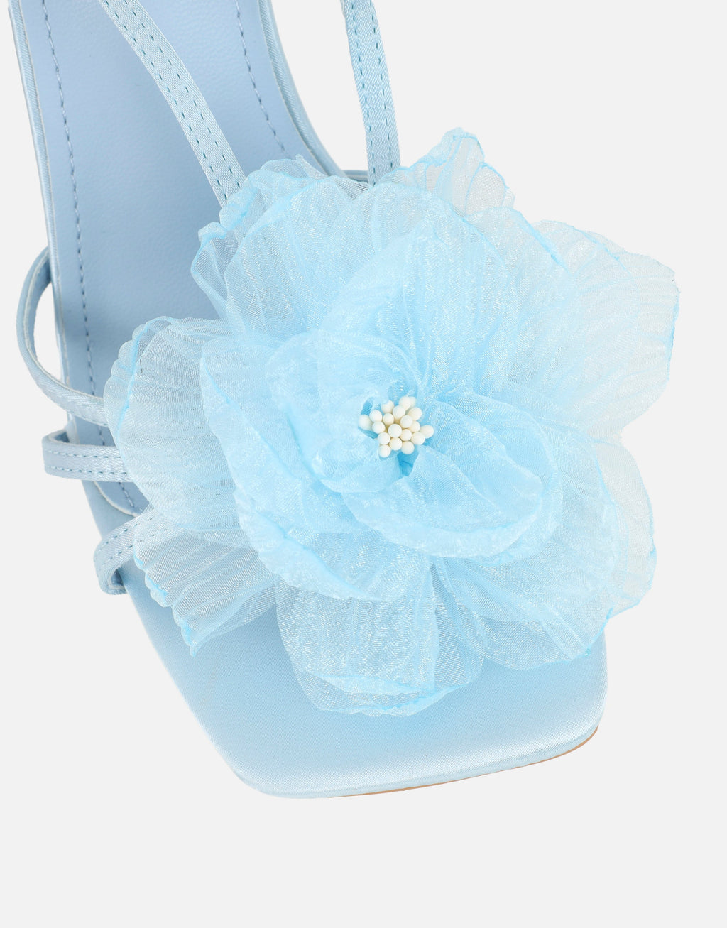 Lulu Blue Satin Mesh Flower Heeled Sandals
