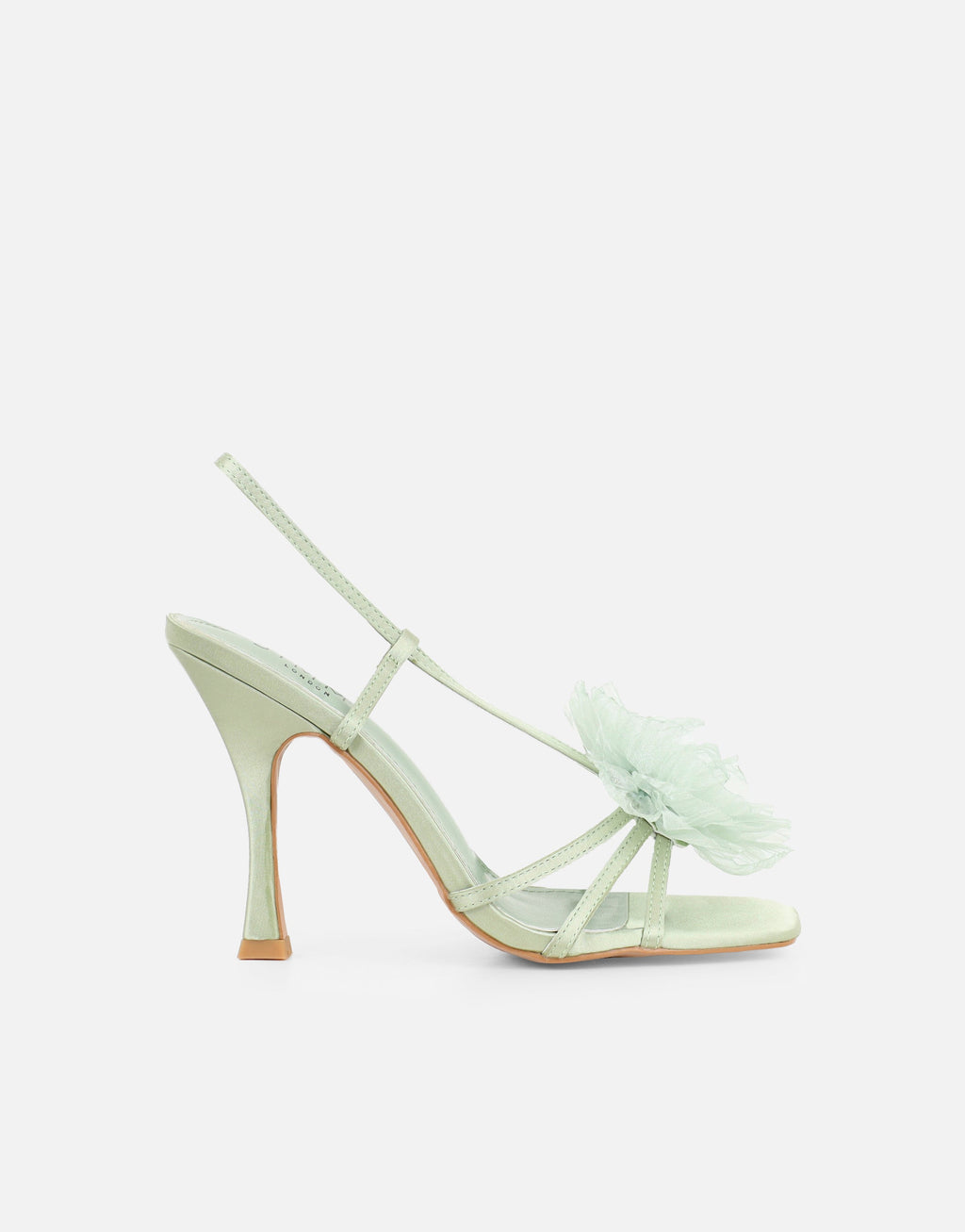 Lulu Green Satin Mesh Flower Heeled Sandals