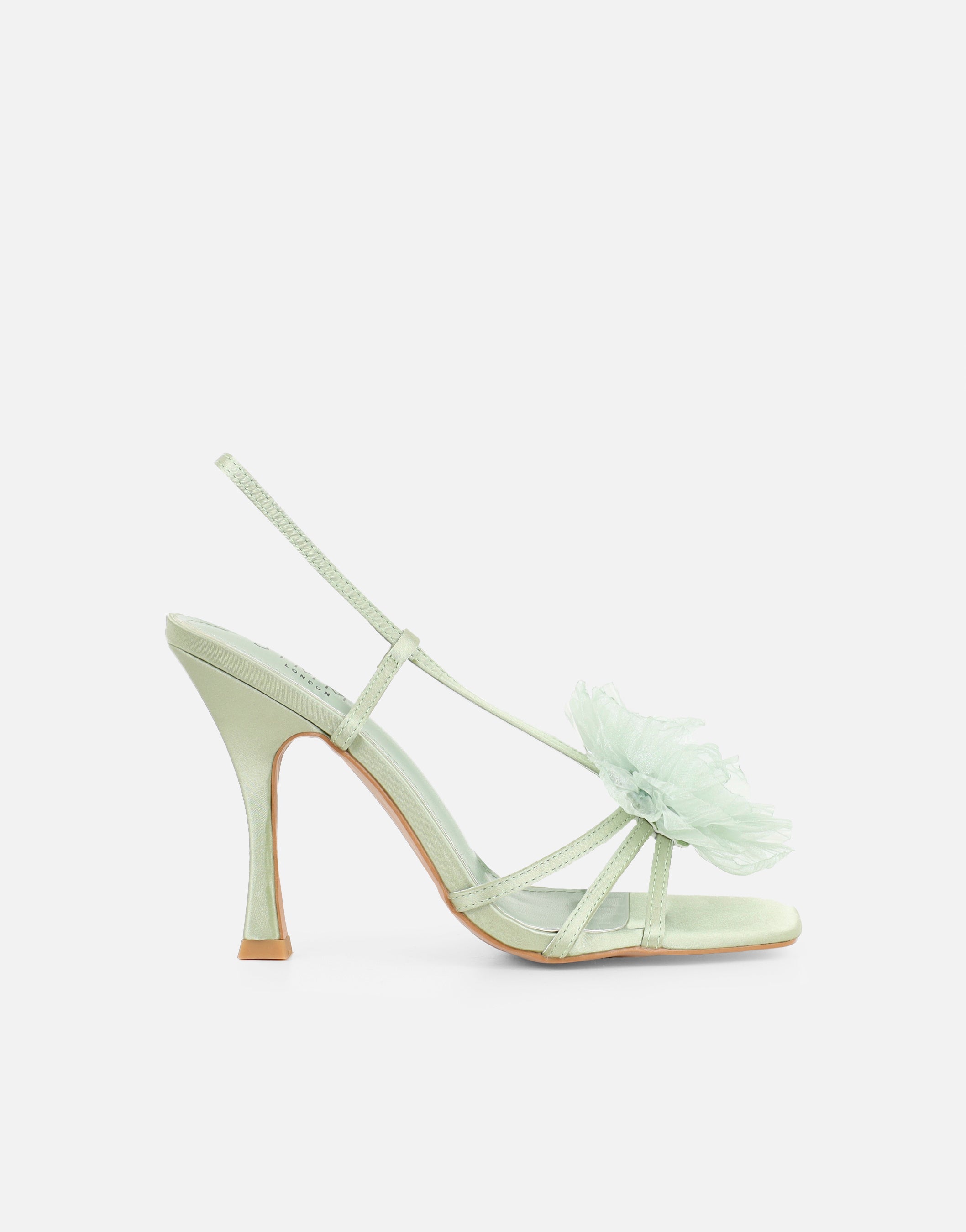 Lulu Green Satin Mesh Flower Heeled Sandals