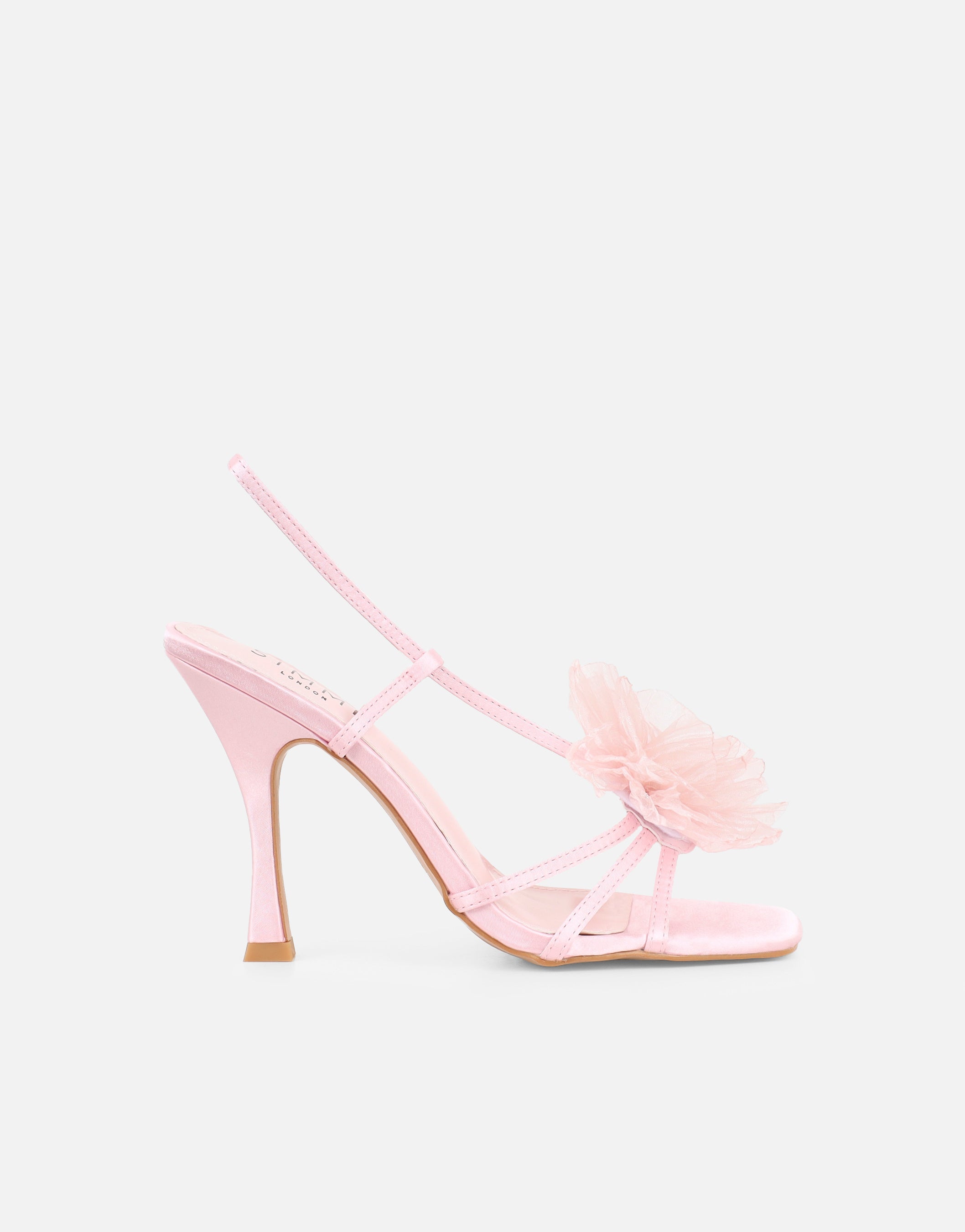 Lulu Pink Satin Mesh Flower Heeled Sandals