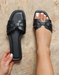 Jorja Black Slip On Flat Sandals