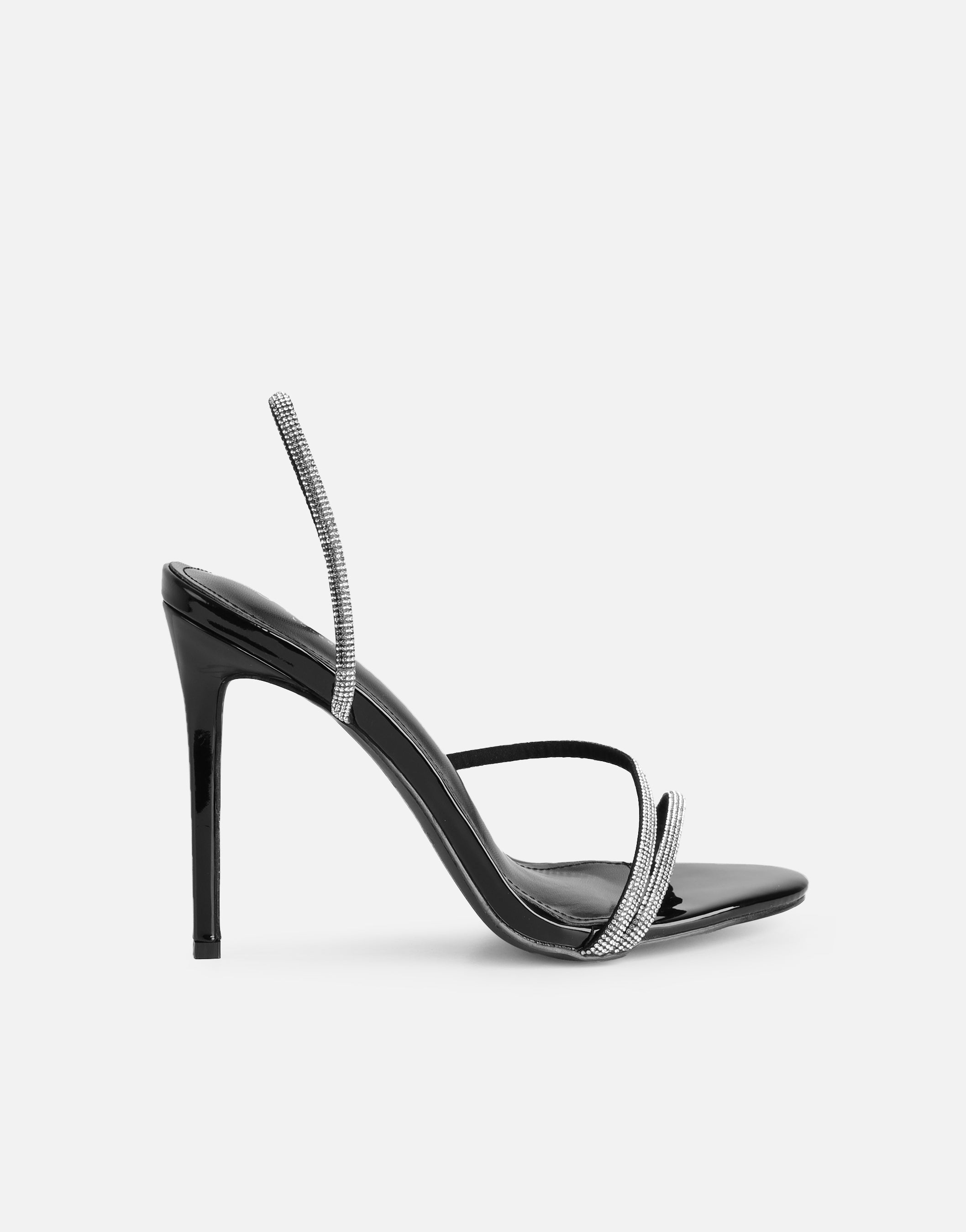 Kristin Black Patent Diamante Slingback Heels