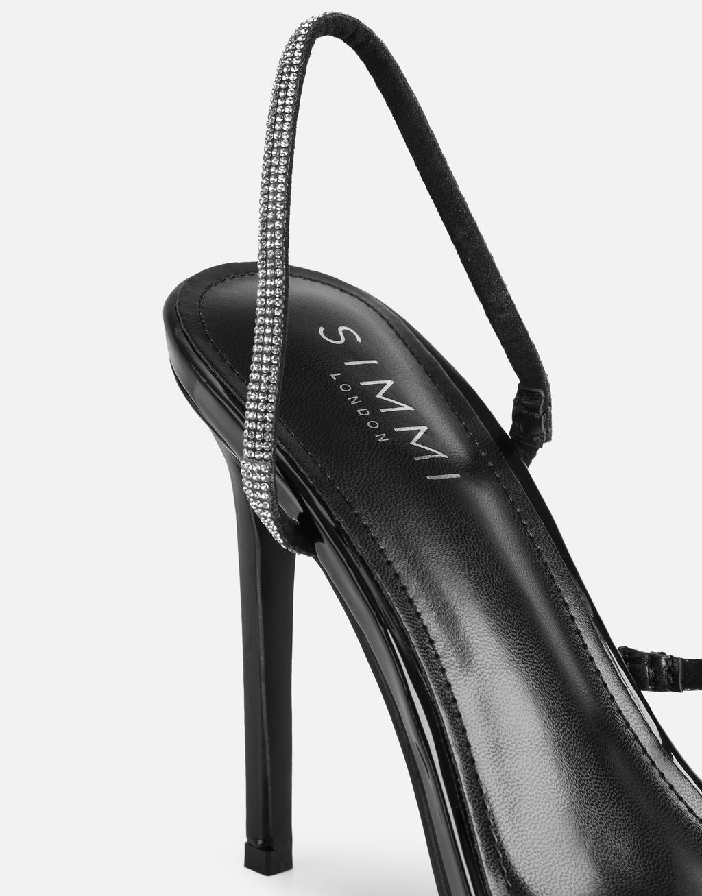 Kristin Black Patent Diamante Slingback Heels