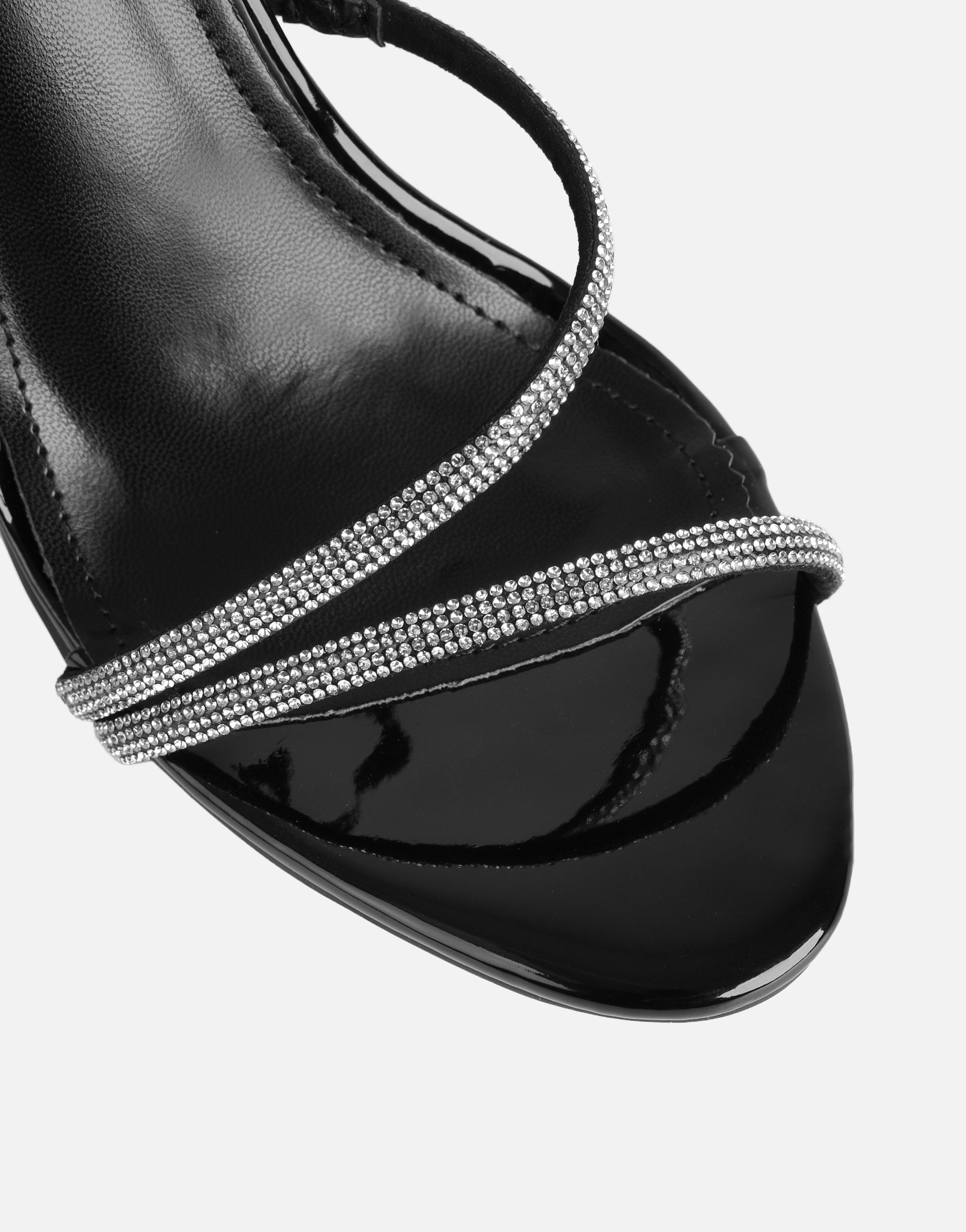 Kristin Black Patent Diamante Slingback Heels