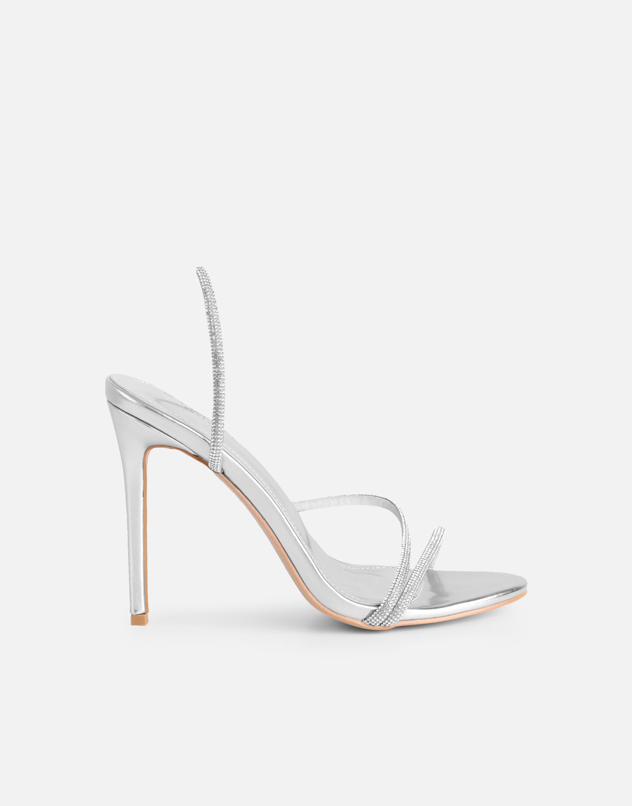 Kristin Silver Metallic Diamante Slingback Heels