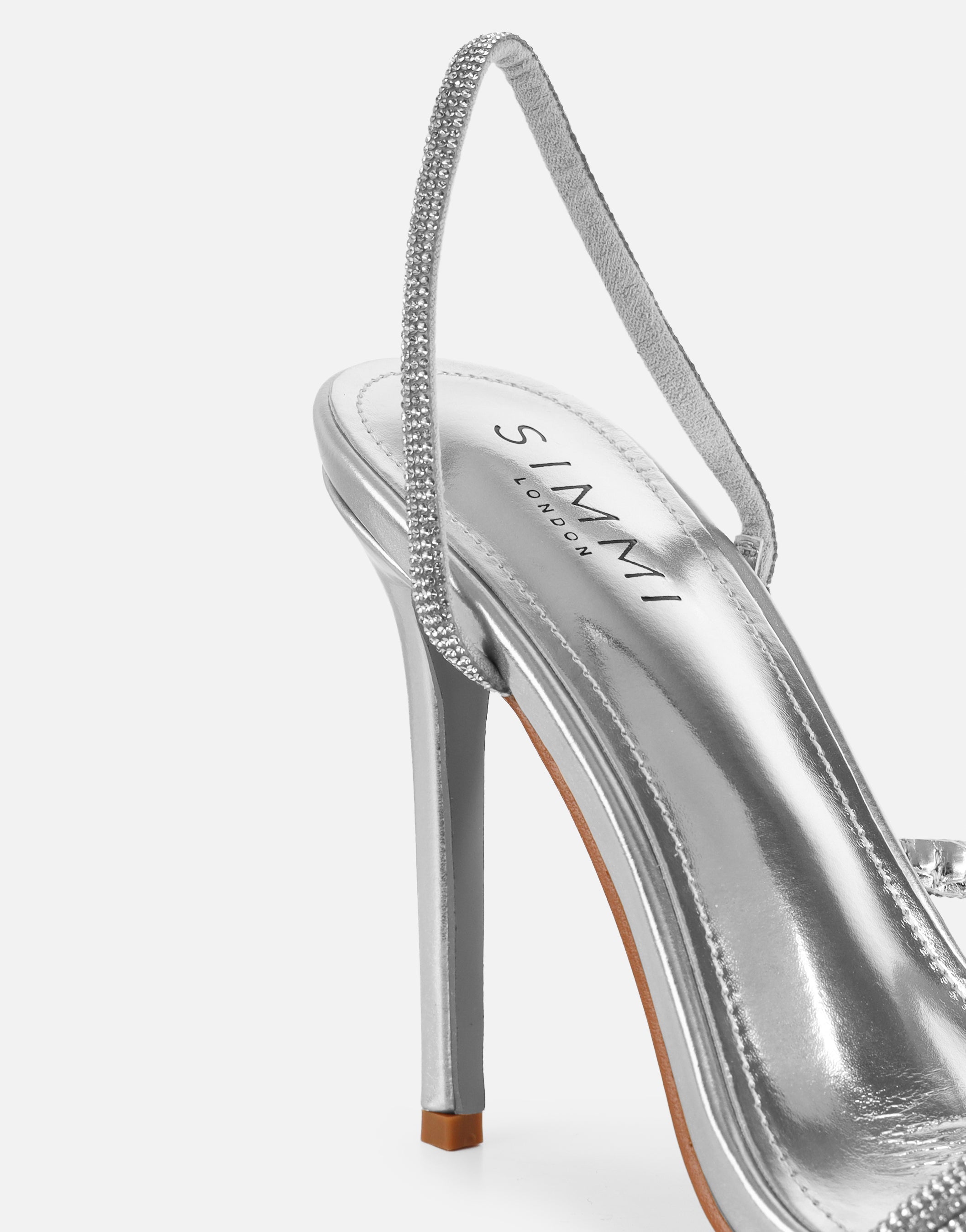 Kristin Silver Metallic Diamante Slingback Heels