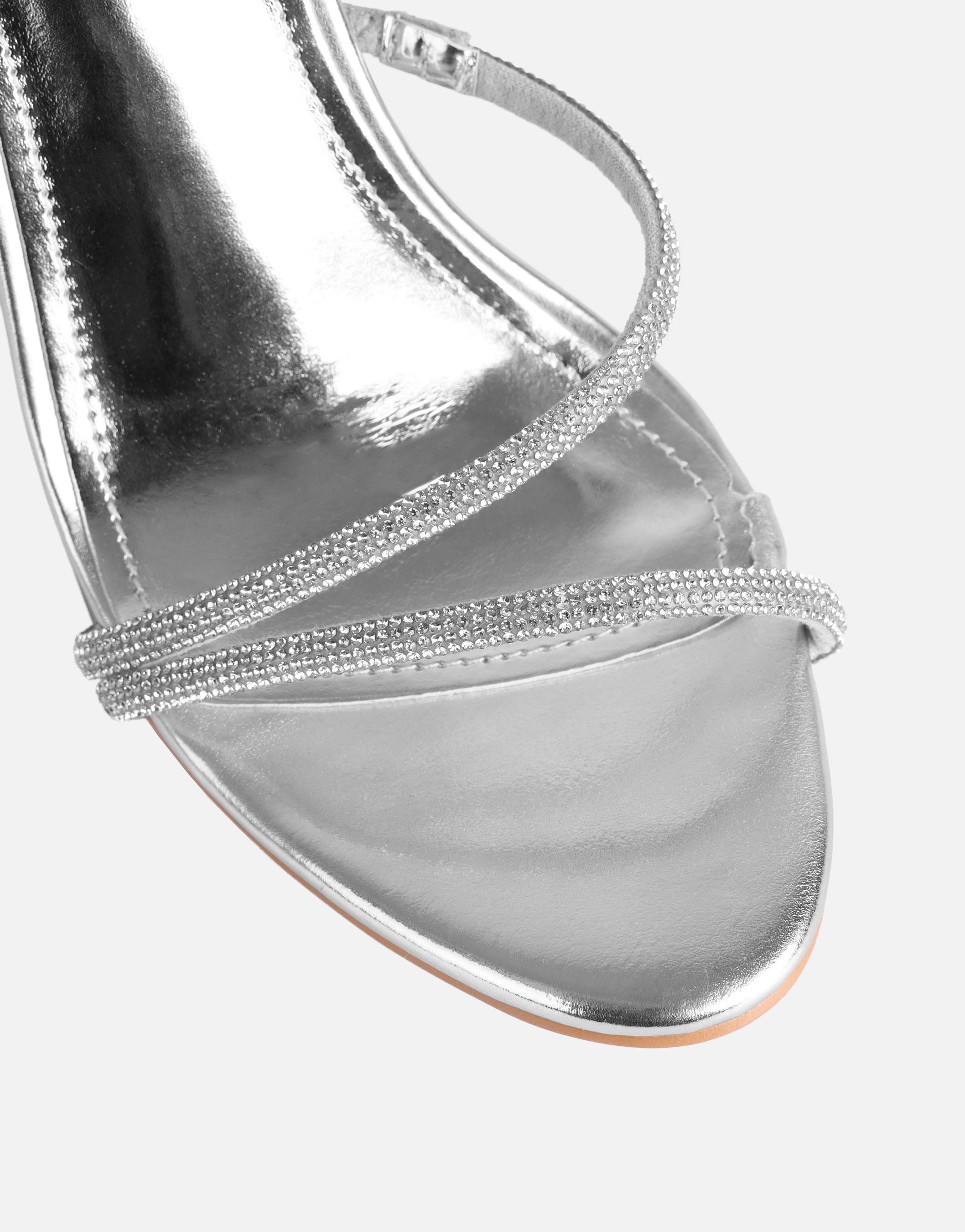 Kristin Silver Metallic Diamante Slingback Heels