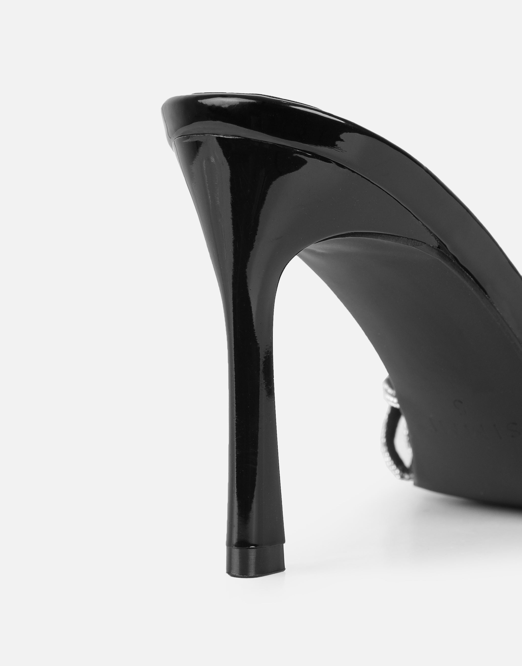 Kyla Black Patent Diamante Knot Mules