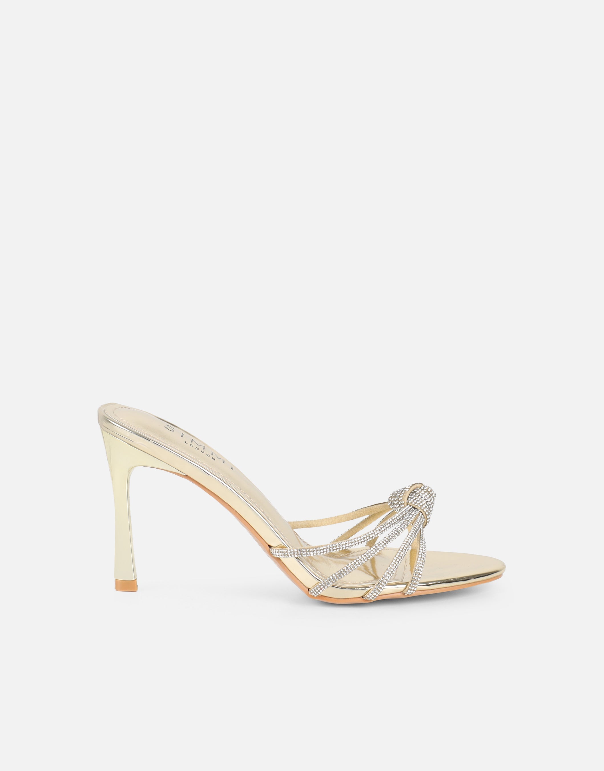Kyla Gold Mirror Diamante Knot Mules