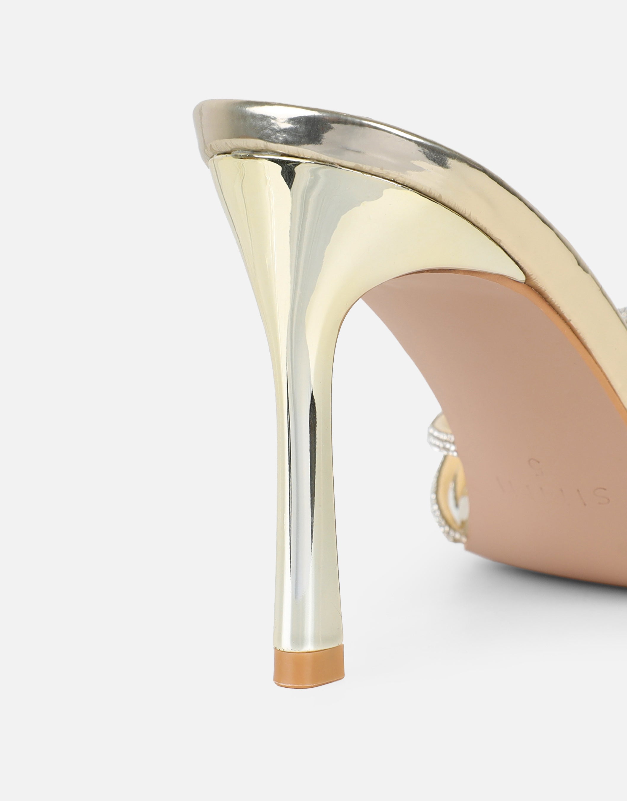Kyla Gold Mirror Diamante Knot Mules