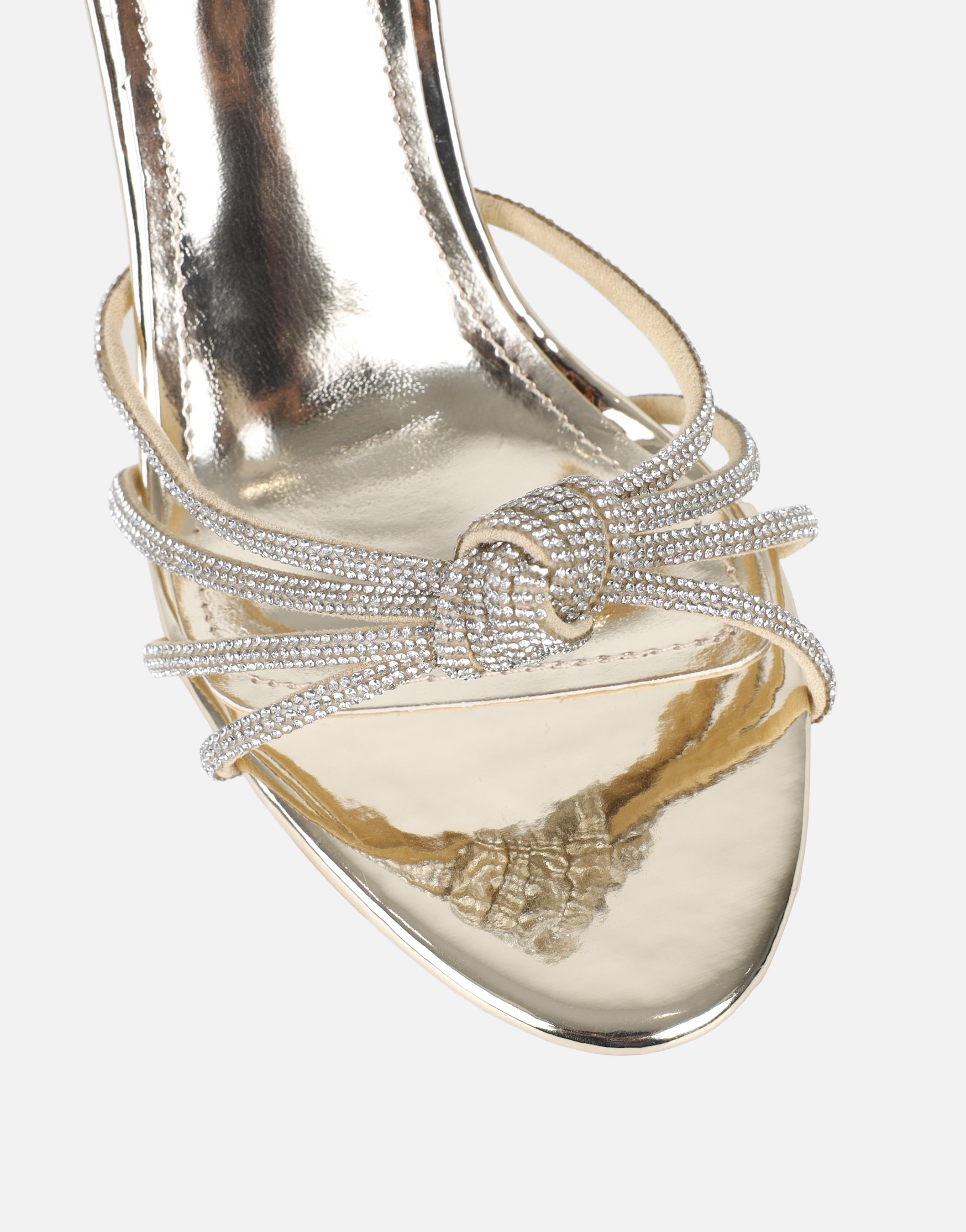 Kyla Gold Mirror Diamante Knot Mules