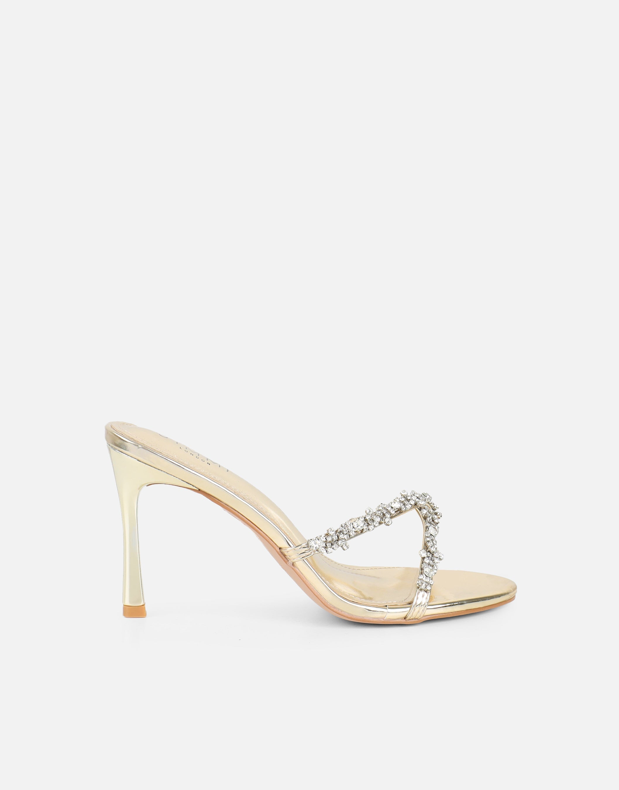 Keely Gold Mirror Diamante Crossover Mules