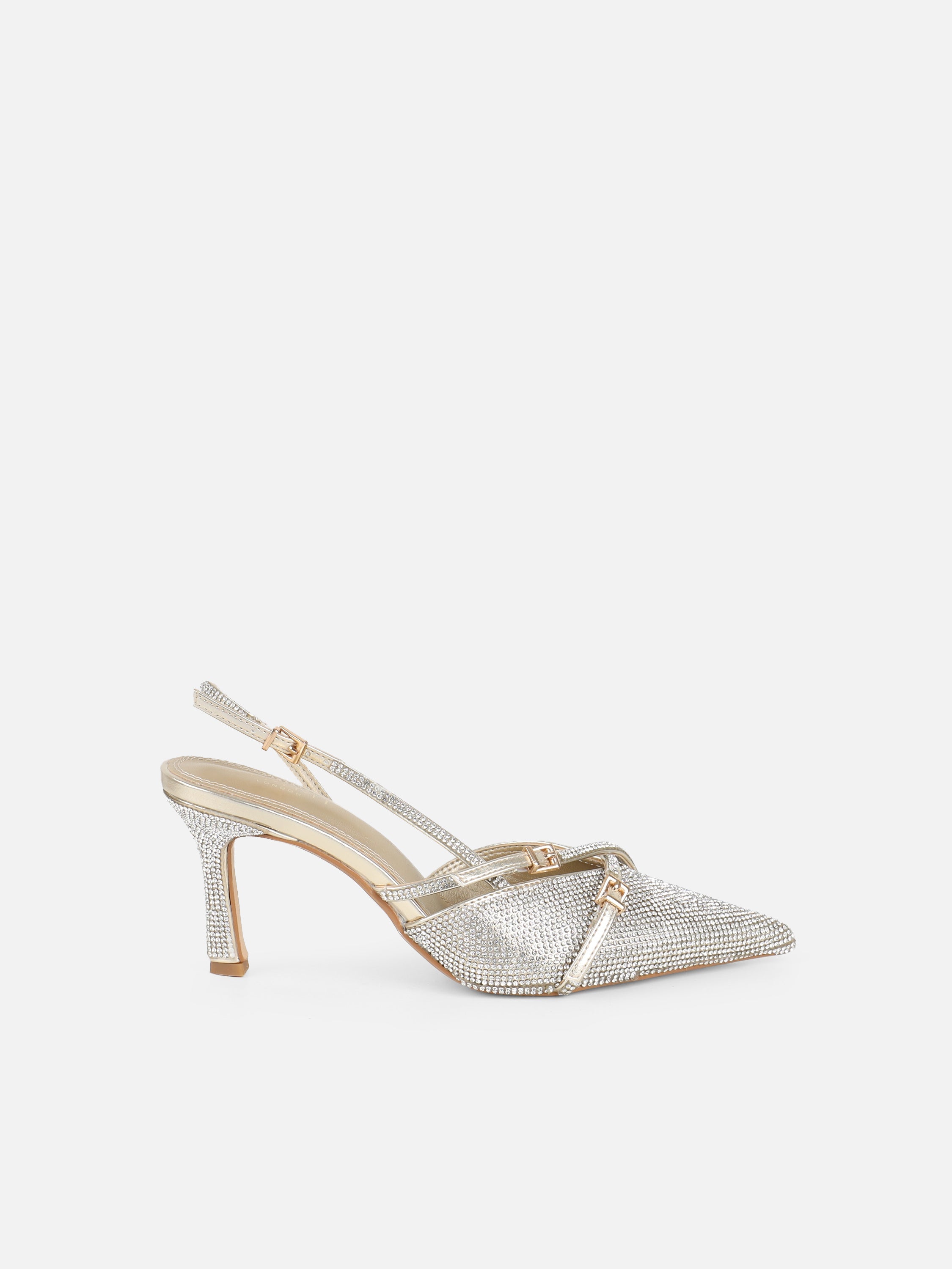 Serenitie Gold Diamante Buckle Detail Slingback Court Shoes
