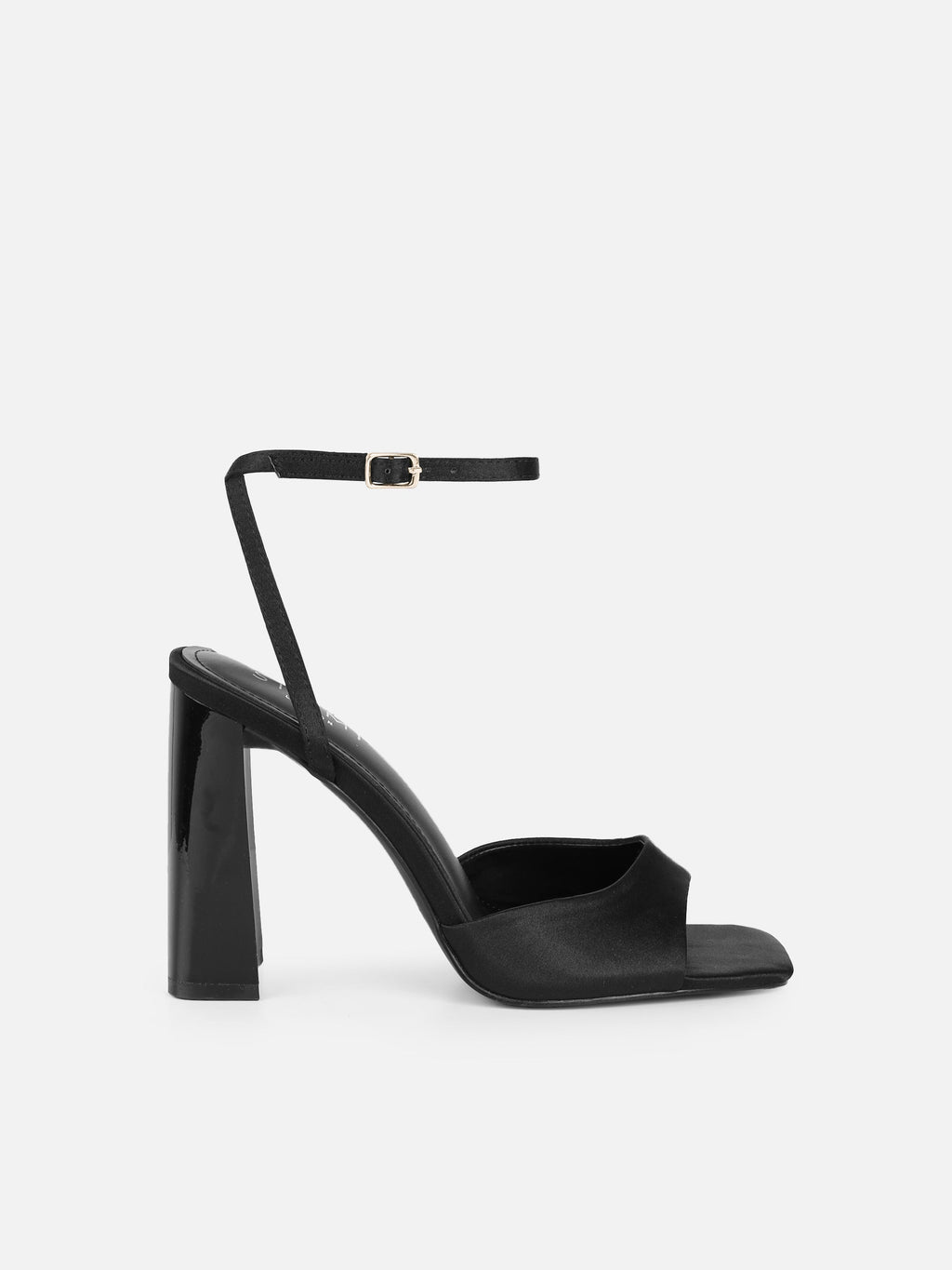 Jeena Black Satin Block Heeled Sandals