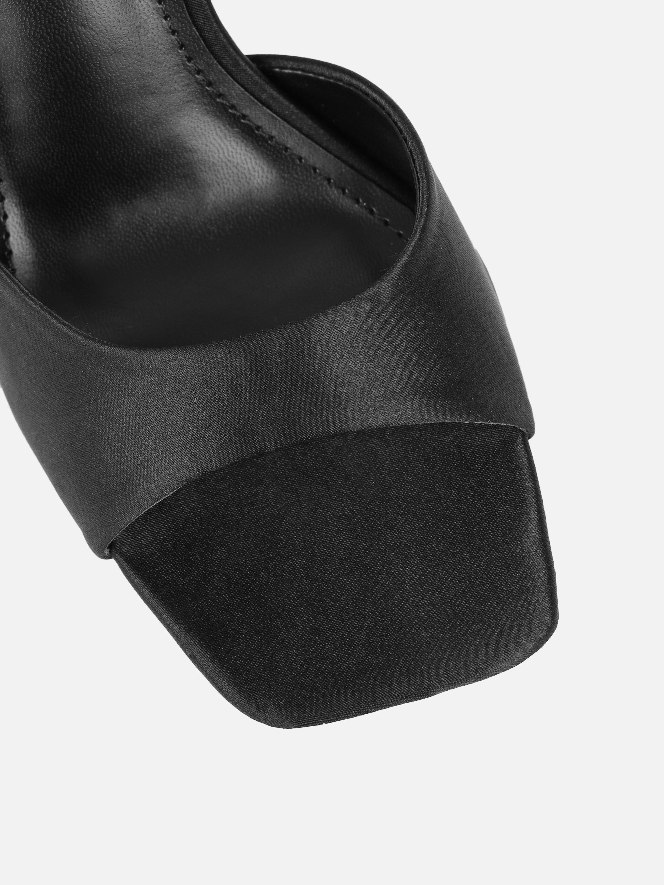 Jeena Black Satin Block Heeled Sandals