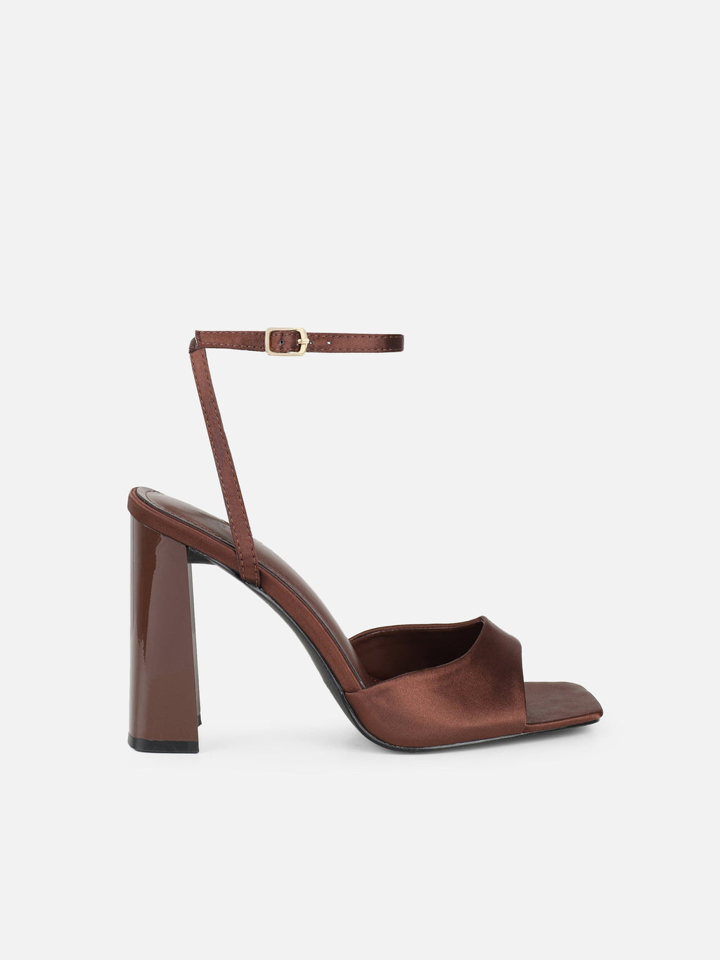 Jeena Chocolate Satin Block Heeled Sandals