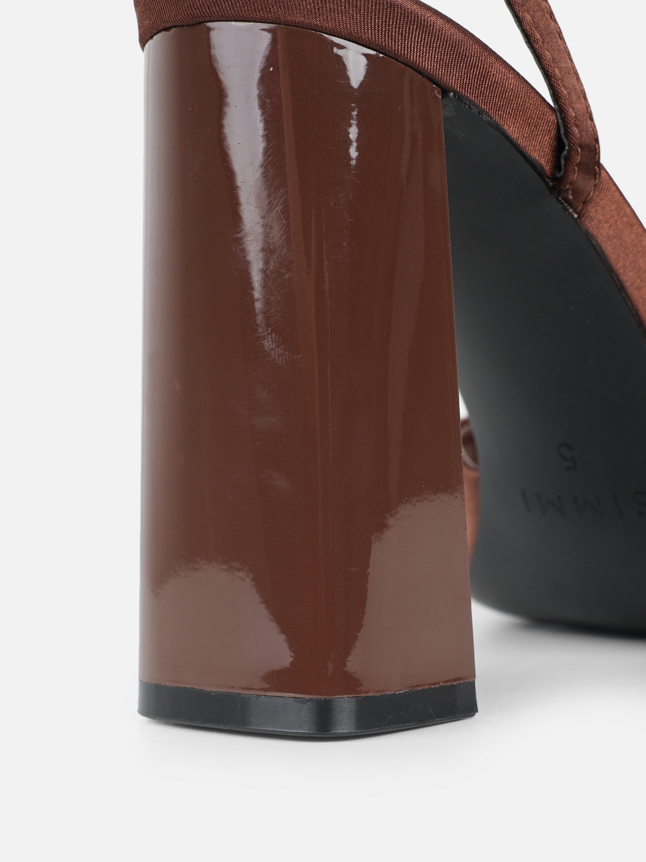 Jeena Chocolate Satin Block Heeled Sandals