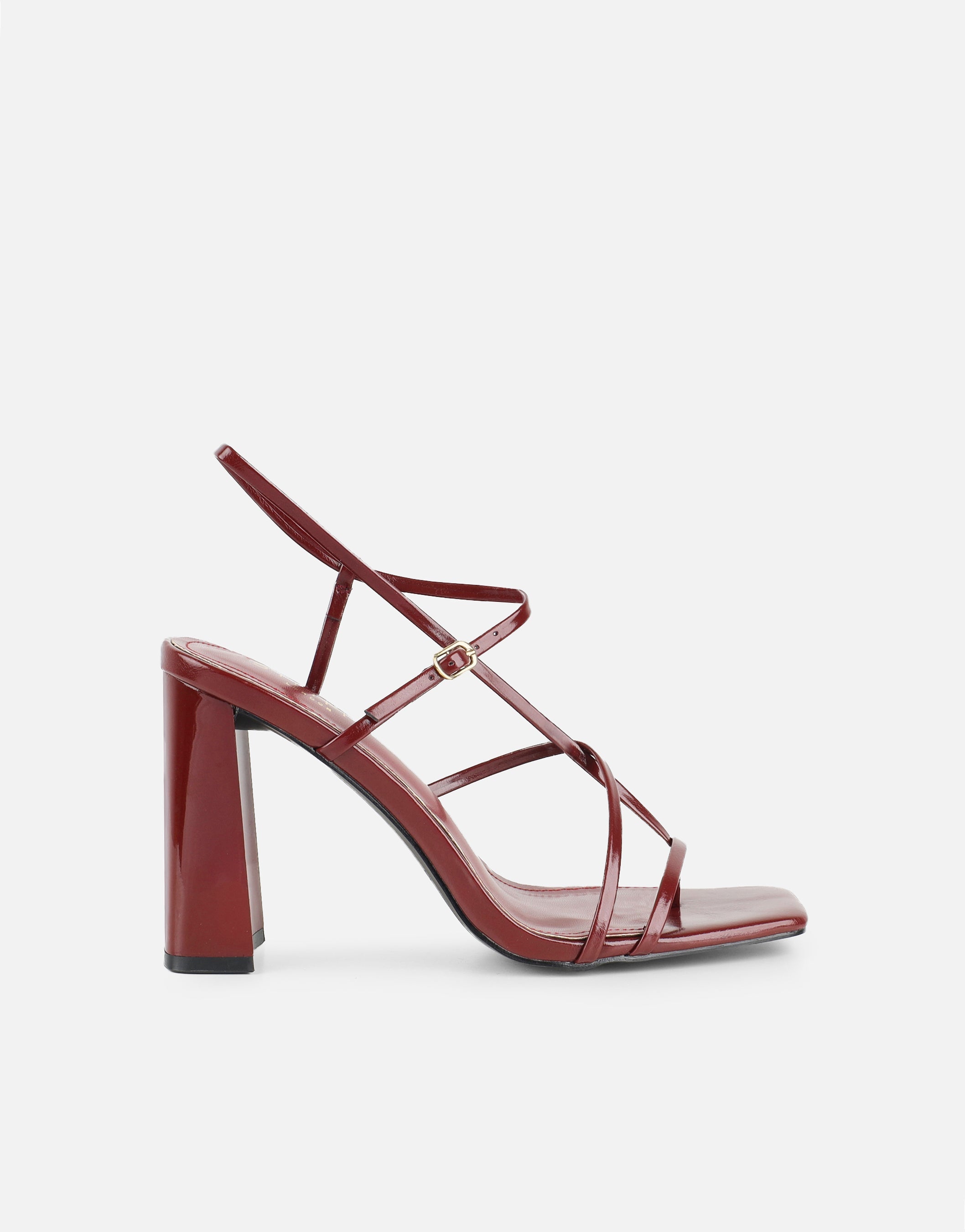 Xyla Burgundy Strappy Block Heeled Sandals