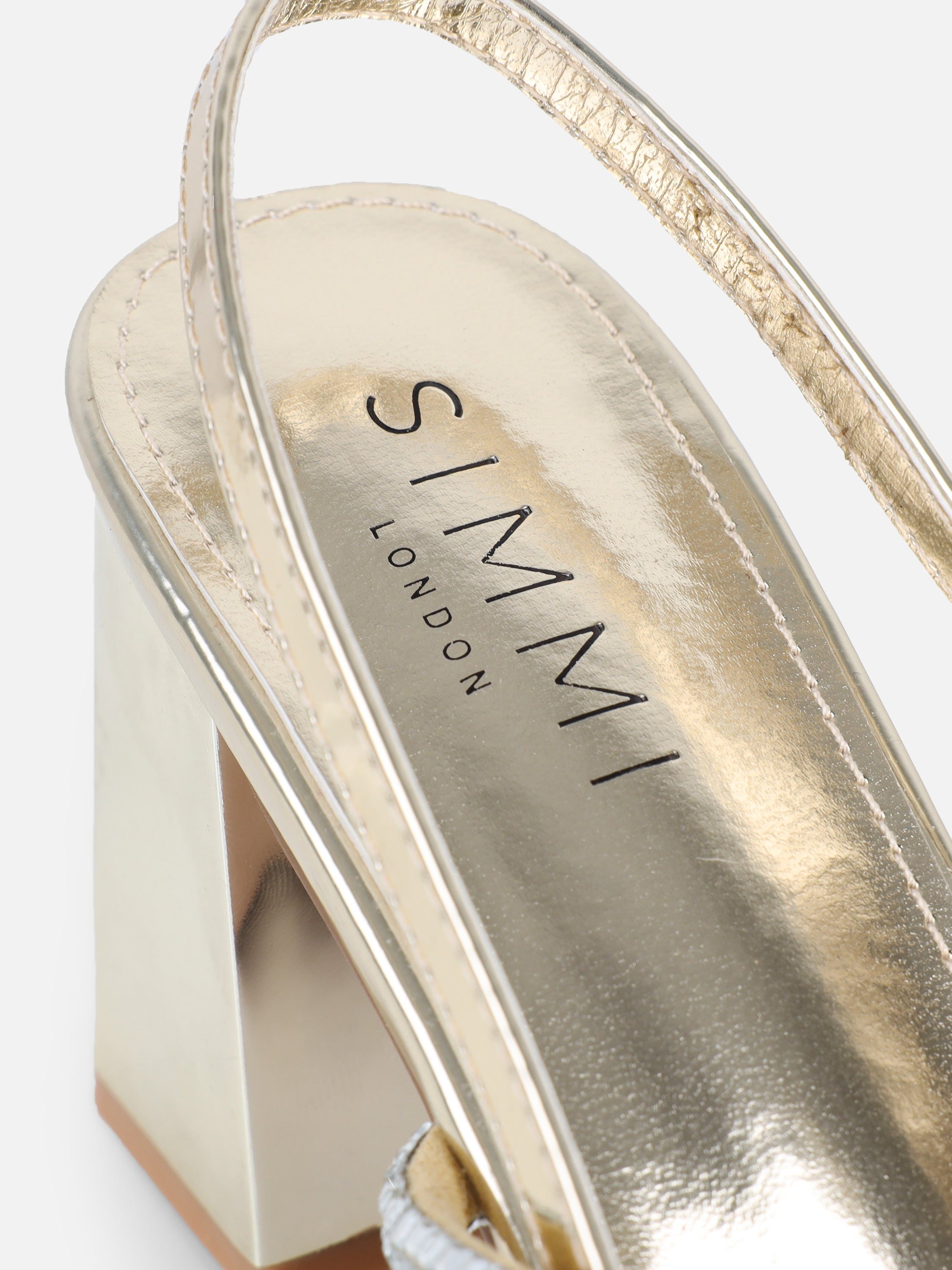 Mayaa Gold Mirror Diamante Slingback Block Heeled Sandals