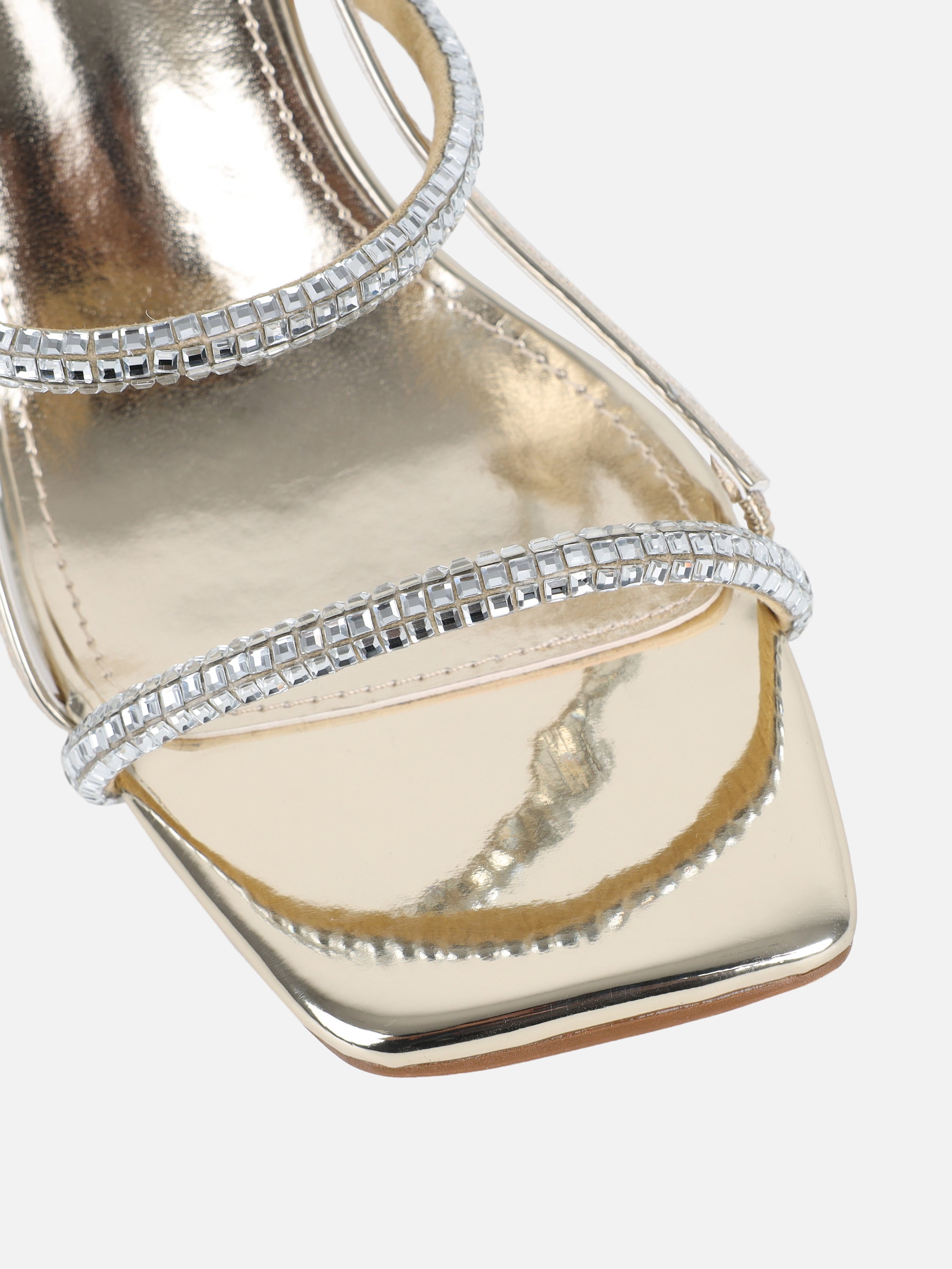 Mayaa Gold Mirror Diamante Slingback Block Heeled Sandals