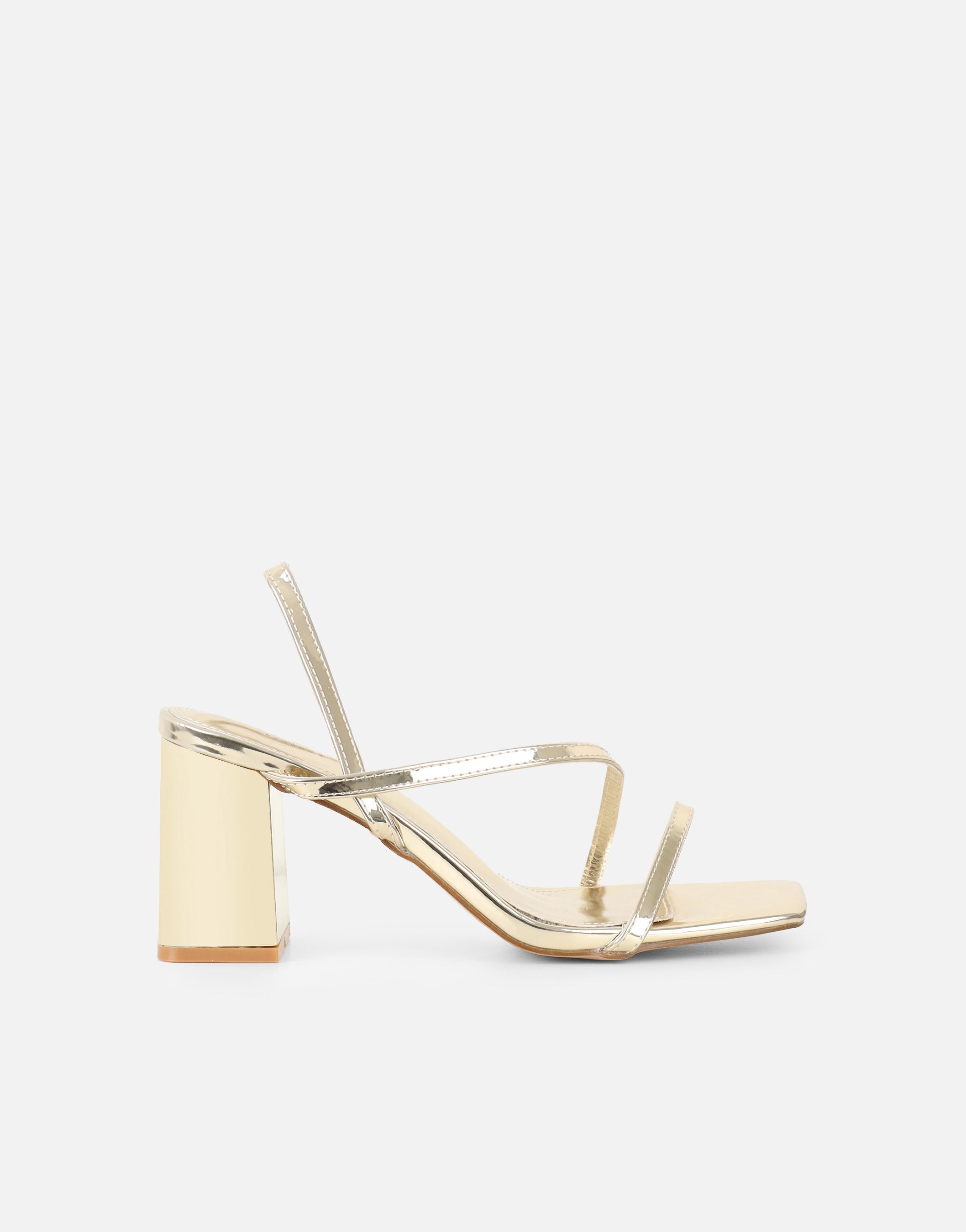 Manzi Gold Mirror Strappy Block Heeled Sandals
