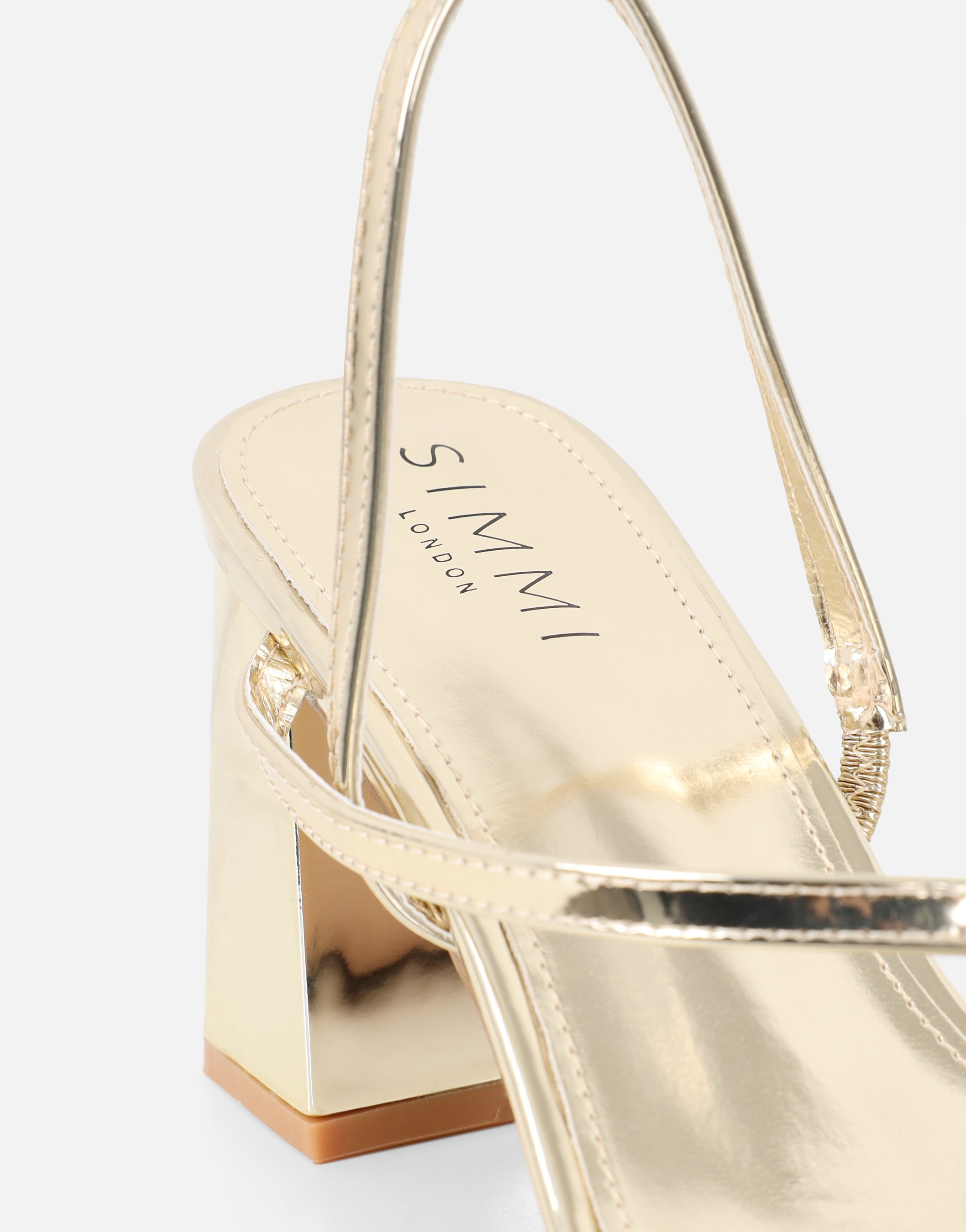 Manzi Gold Mirror Strappy Block Heeled Sandals
