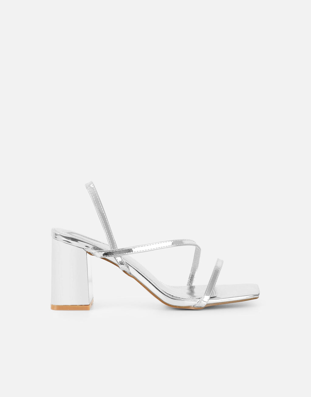 Manzi Silver Mirror Strappy Block Heeled Sandals