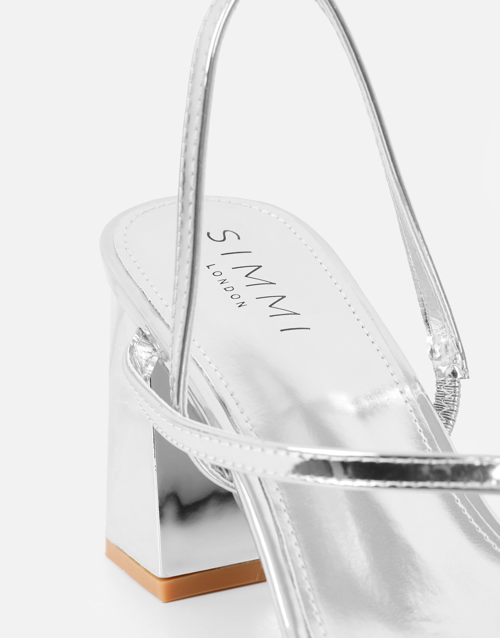 Manzi Silver Mirror Strappy Block Heeled Sandals