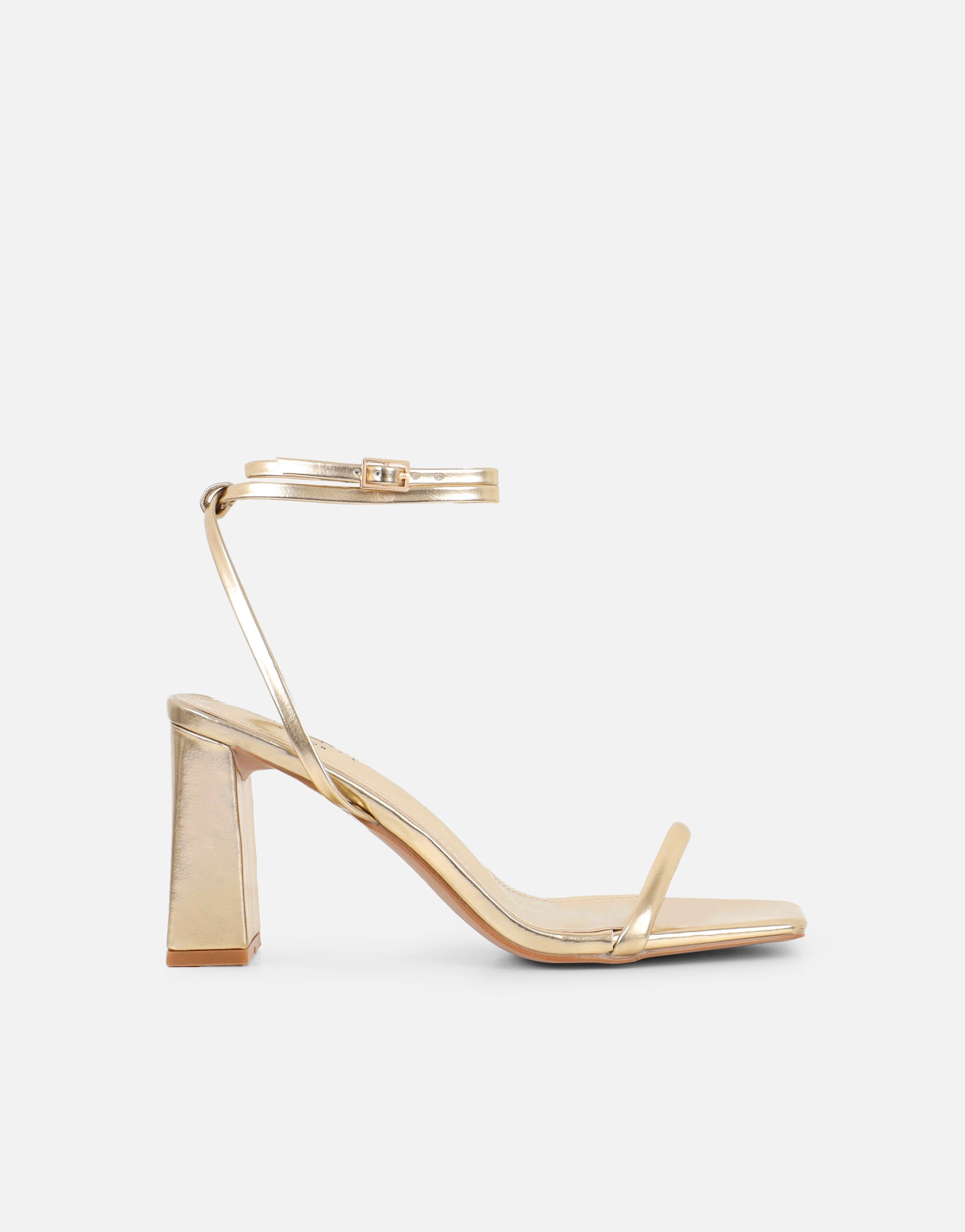 Citra Gold Metallic Strappy Block Heeled Sandals