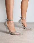 Manni Silver Mesh Diamante Heels