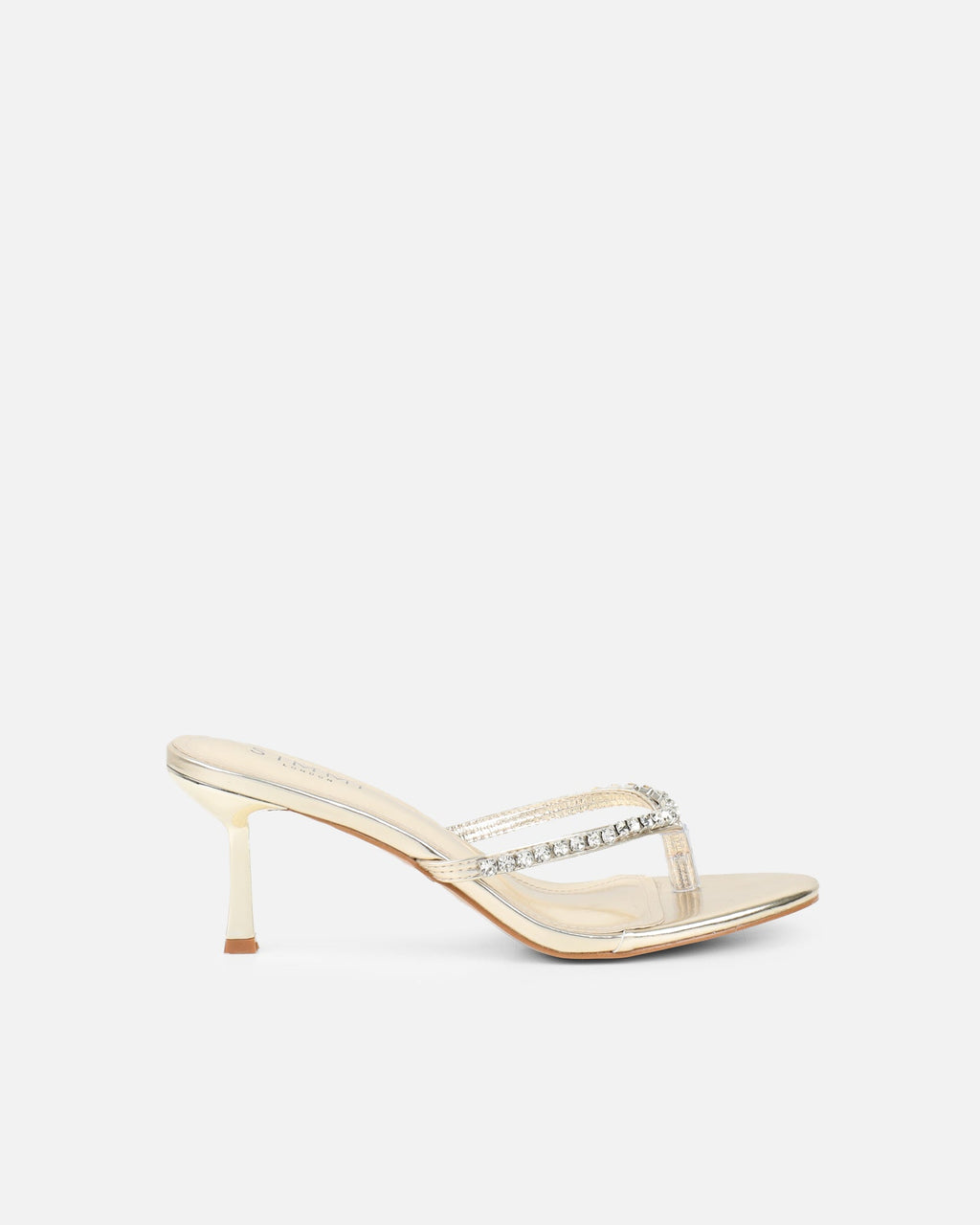 Sheen Gold Metallic Diamante Toe Post Heeled Sandals