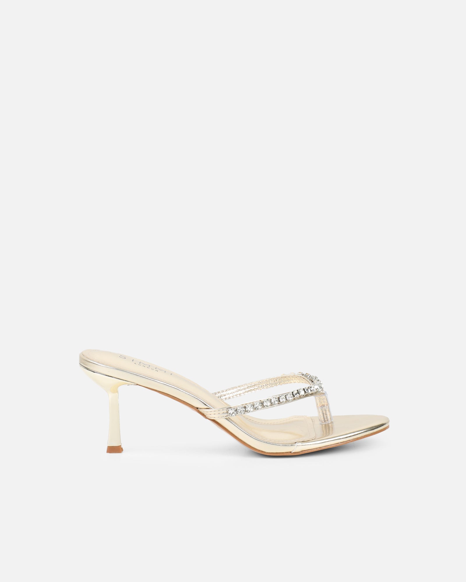 Sheen Gold Metallic Diamante Toe Post Heeled Sandals