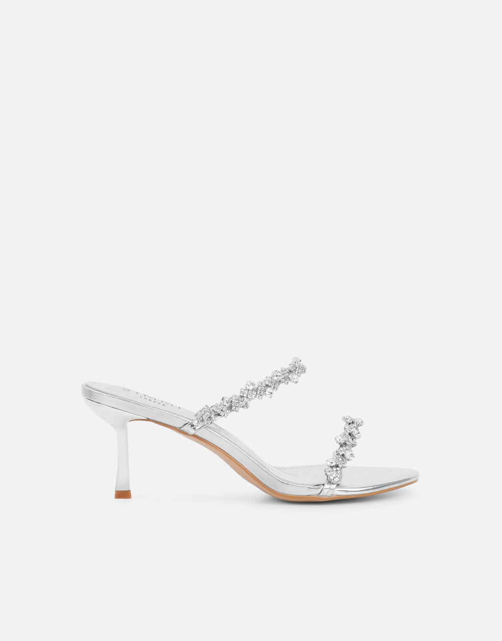 Maude Silver Mirror Diamante Mules