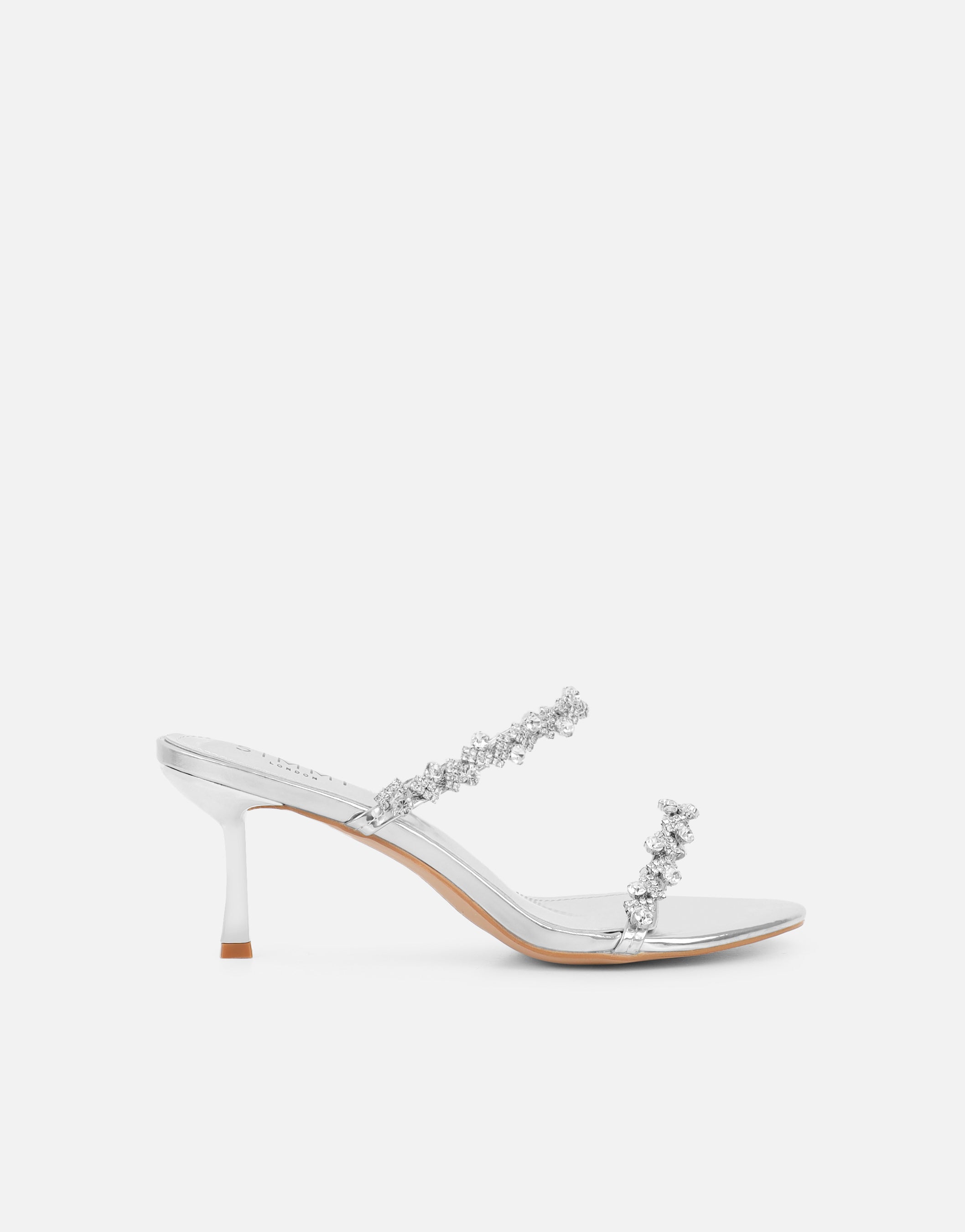 Maude Silver Mirror Diamante Mules
