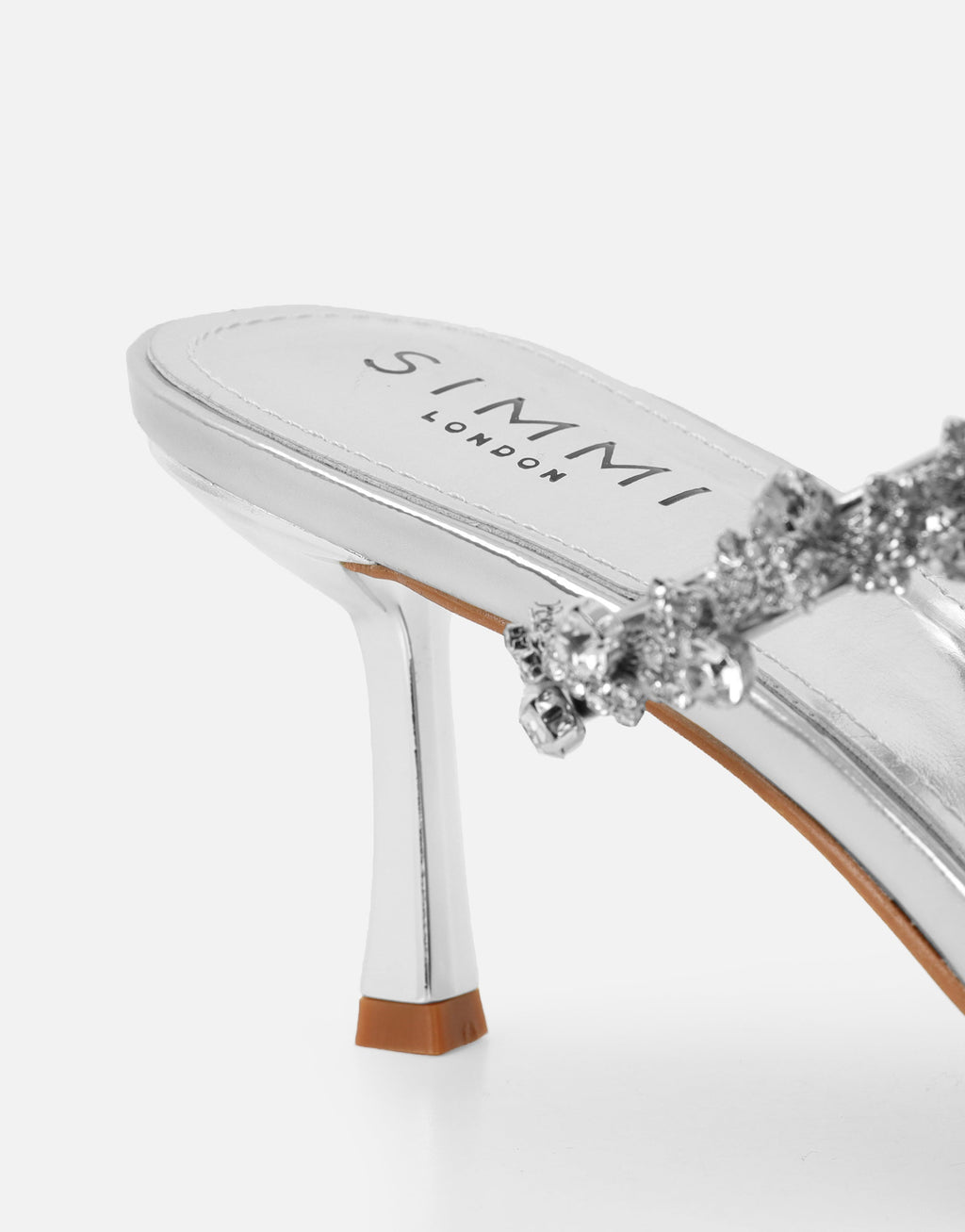 Maude Silver Mirror Diamante Mules