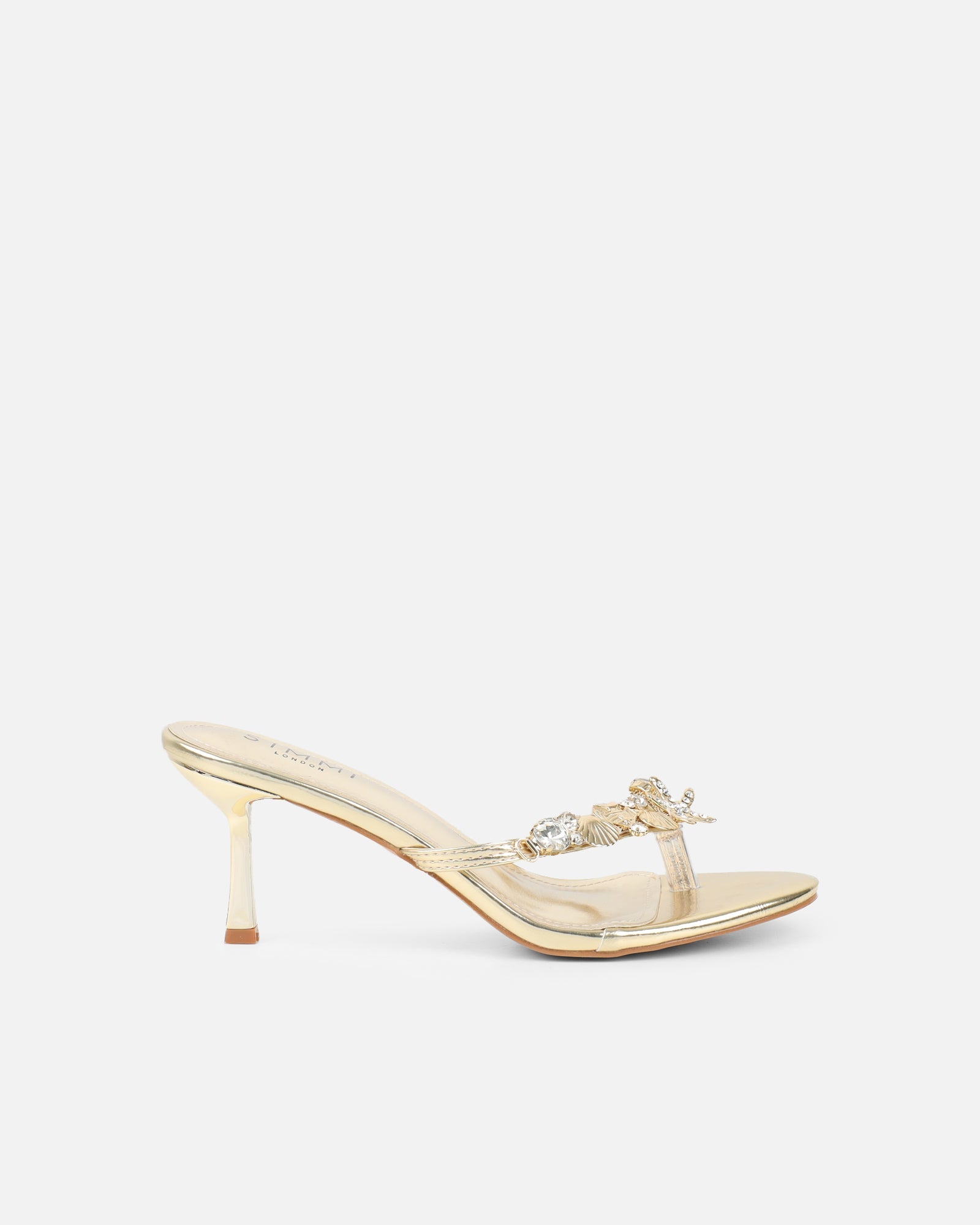 Silla Gold Metallic Shell Detail Toe Post Heeled Sandals