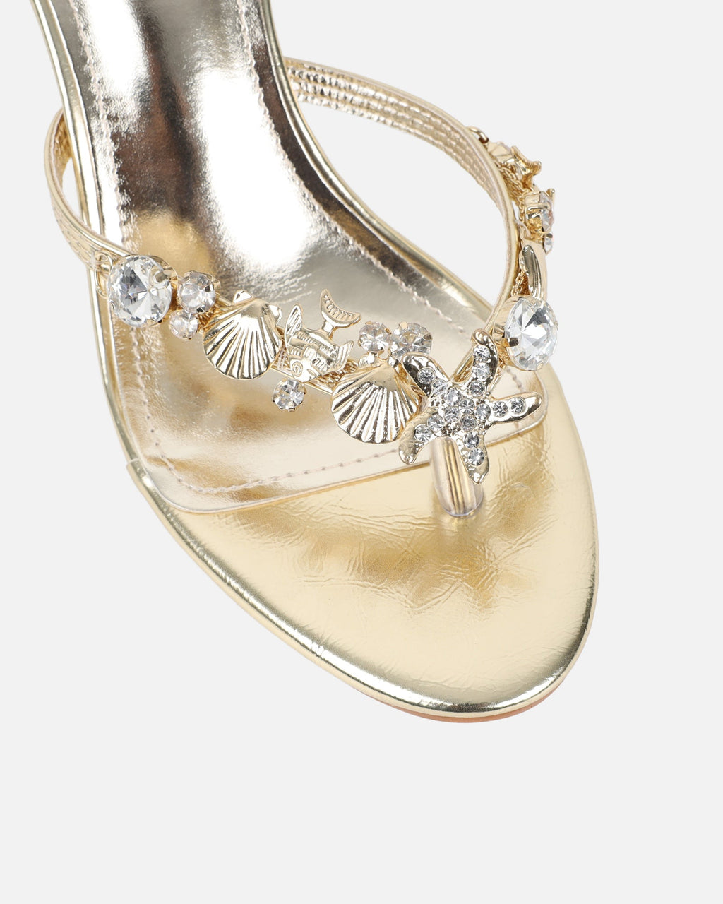Silla Gold Metallic Shell Detail Toe Post Heeled Sandals