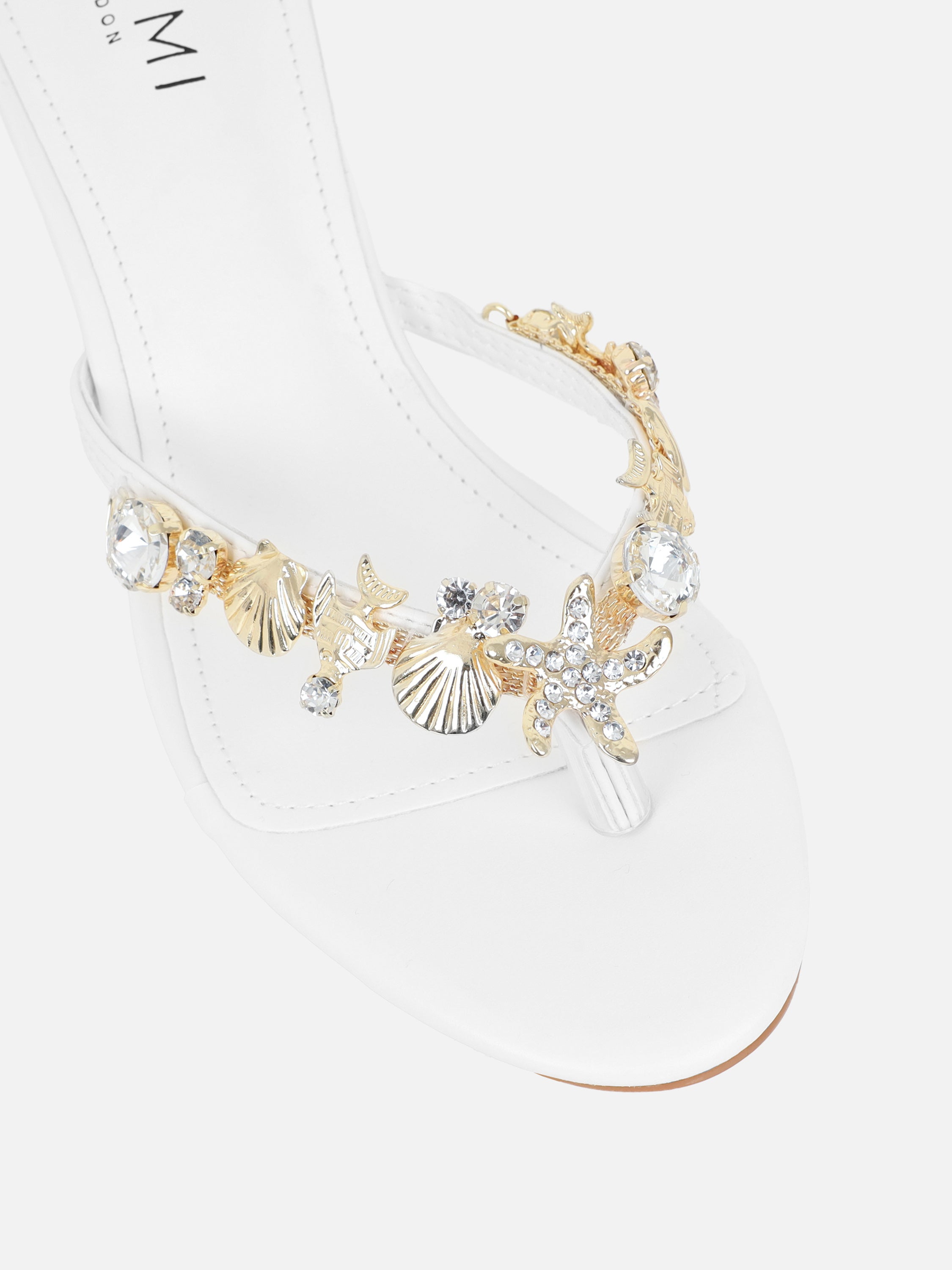 Silla White Shell Detail Toe Post Heeled Sandals