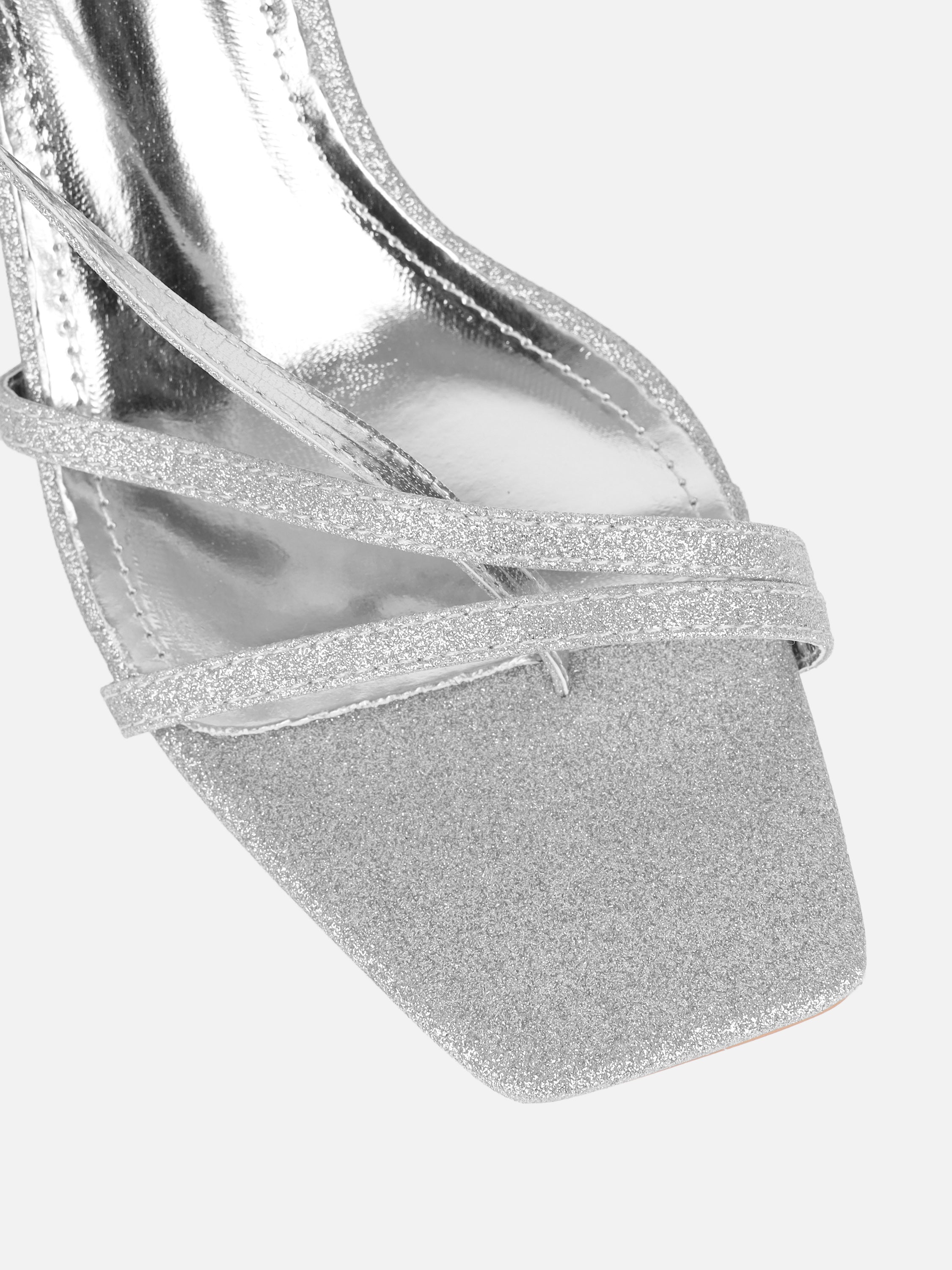 Pollis Silver Glitter Strappy Heeled Sandals