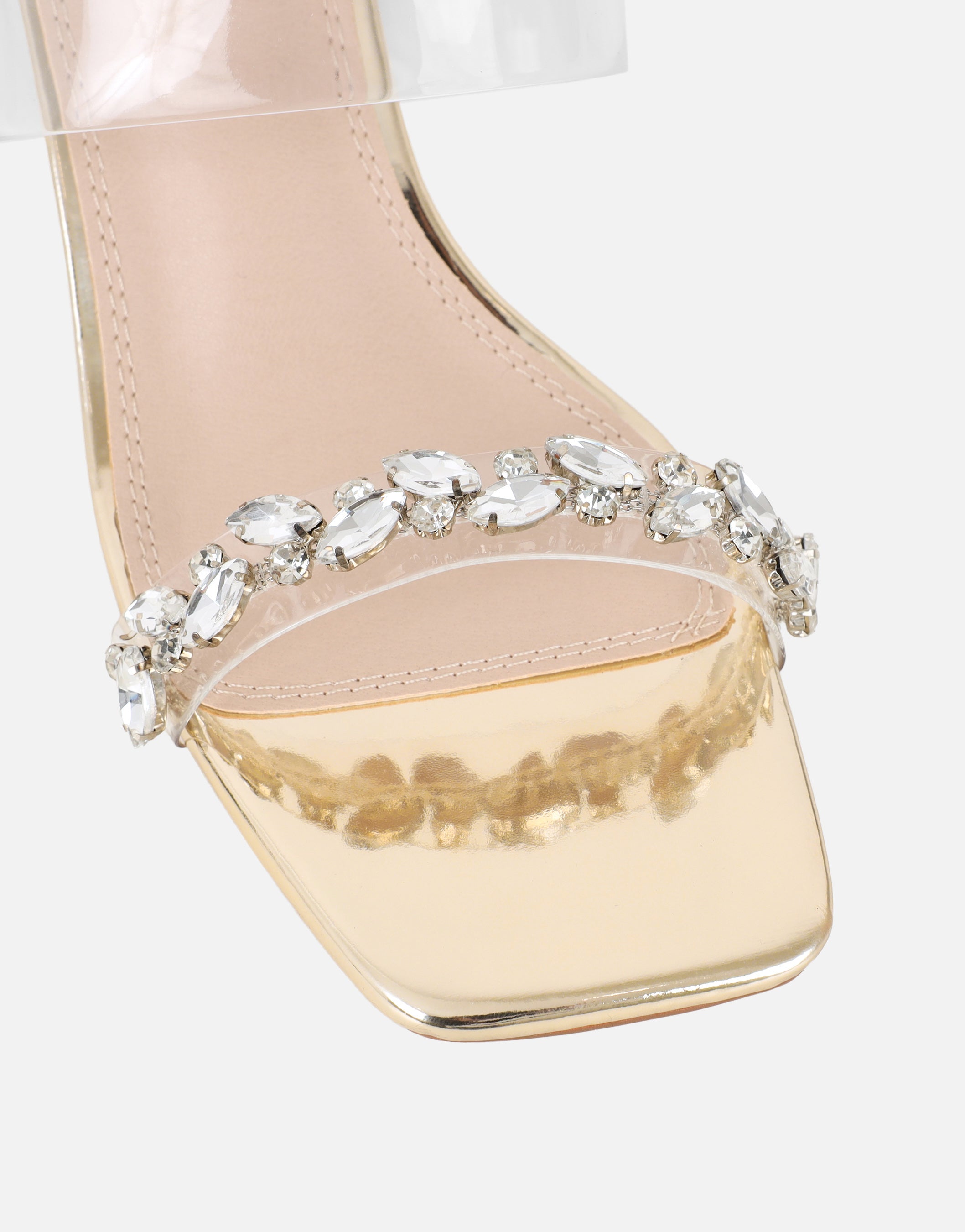 Seraphina Gold Mirror Clear Diamante Mules