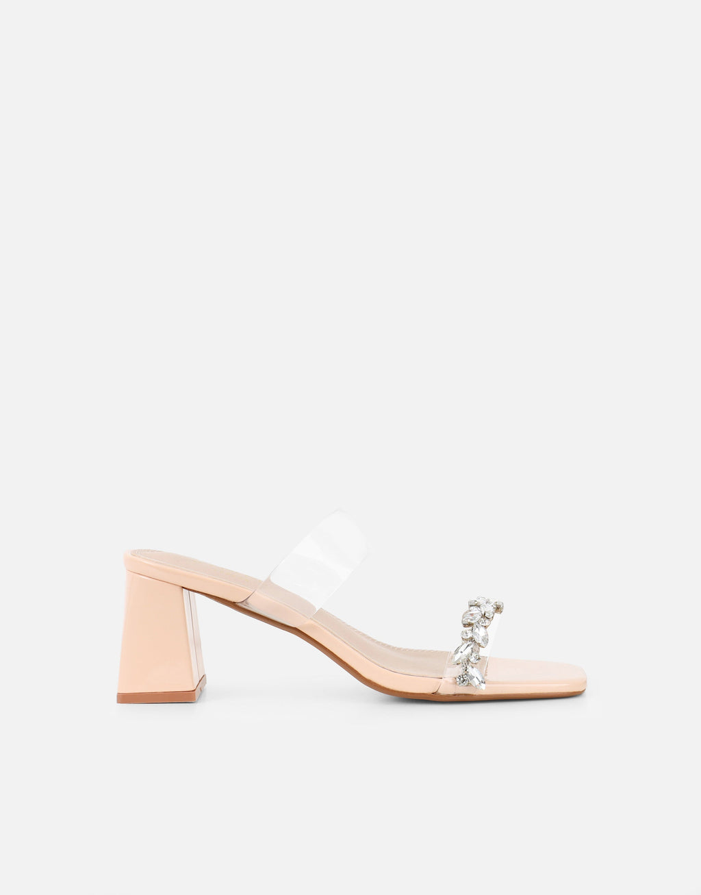 Seraphina Nude Patent Clear Diamante Heeled Sandals