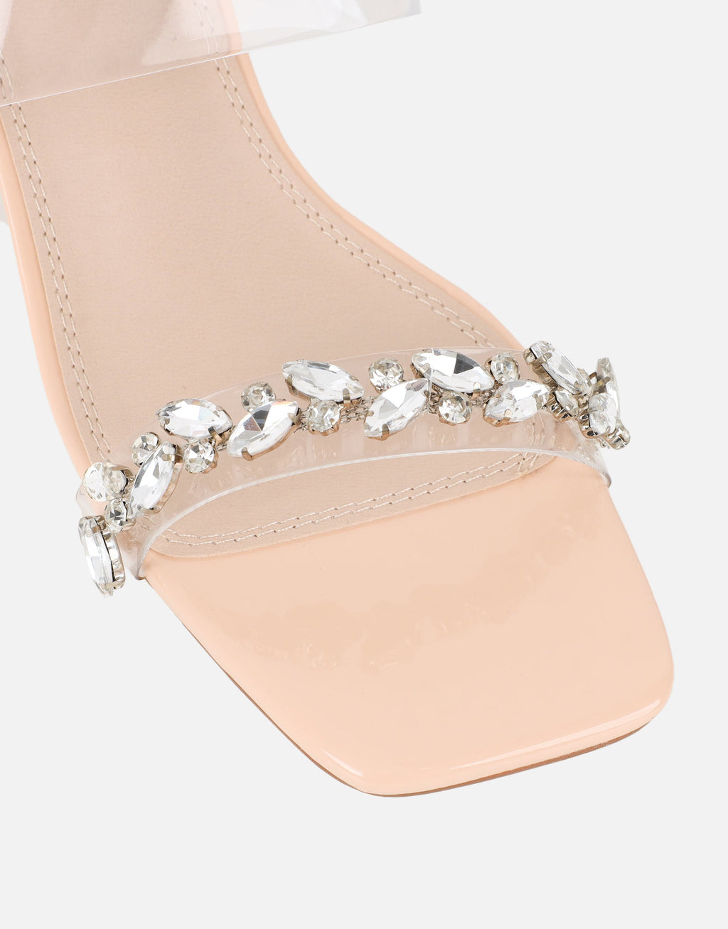 Seraphina Nude Patent Clear Diamante Heeled Sandals